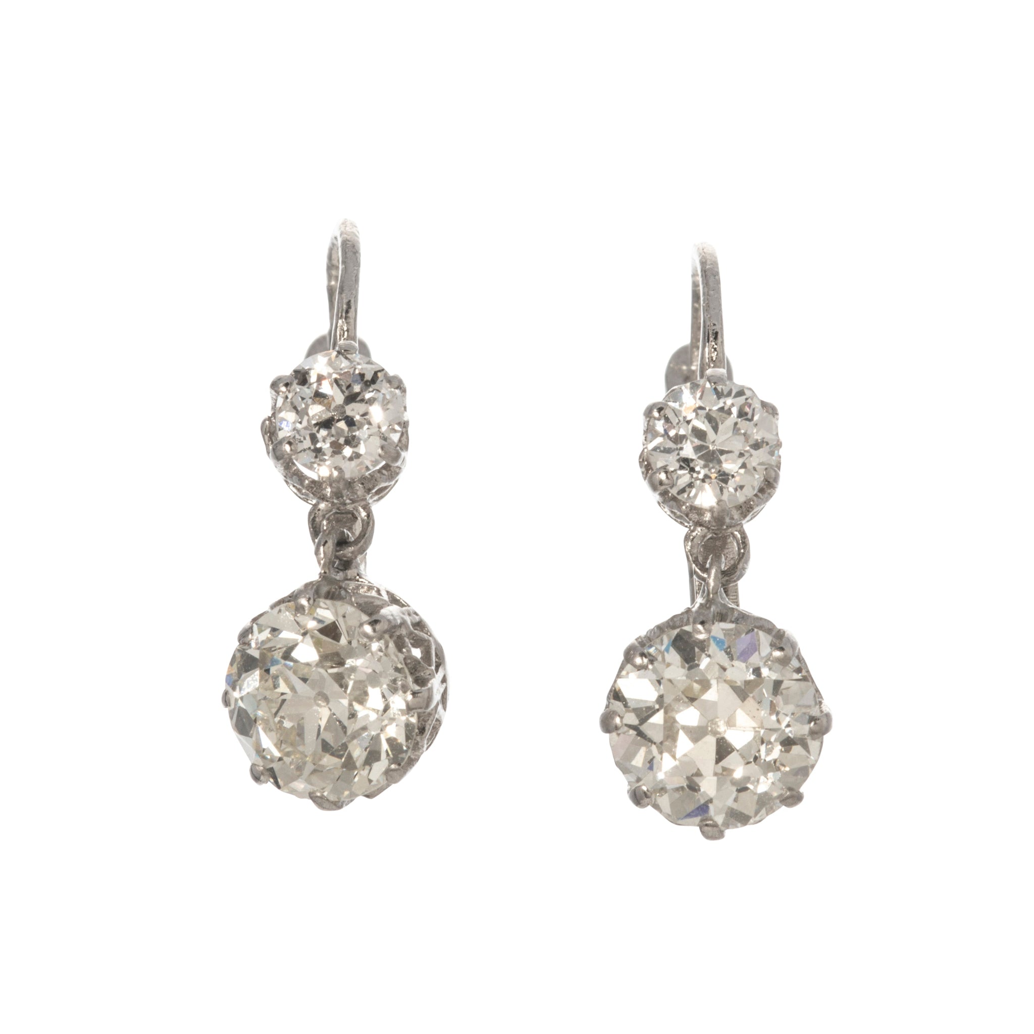 Vintage 3.90ctw Old Mine Diamond Double Drop Platinum Earrings