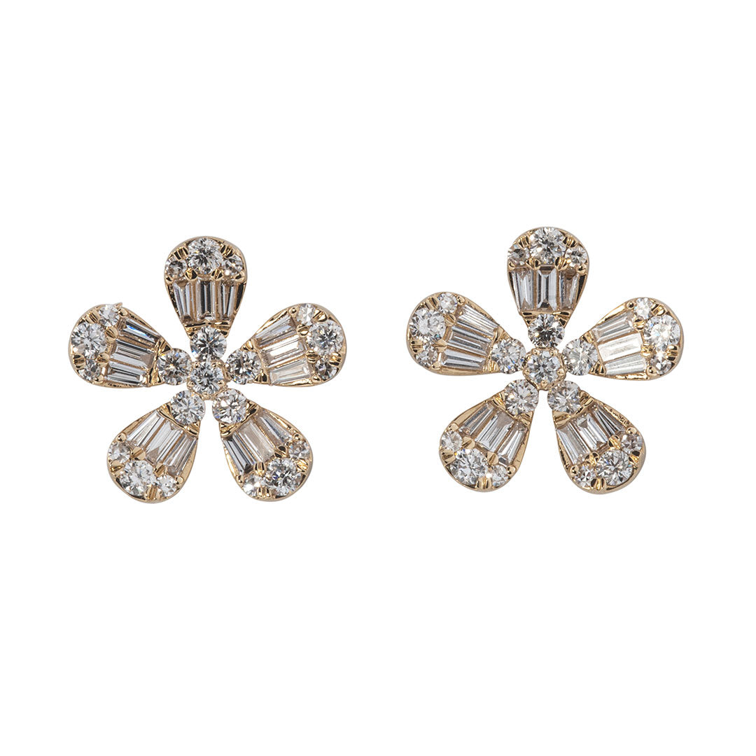 1.5ct Diamond 14K Yellow Gold Flower Earrings