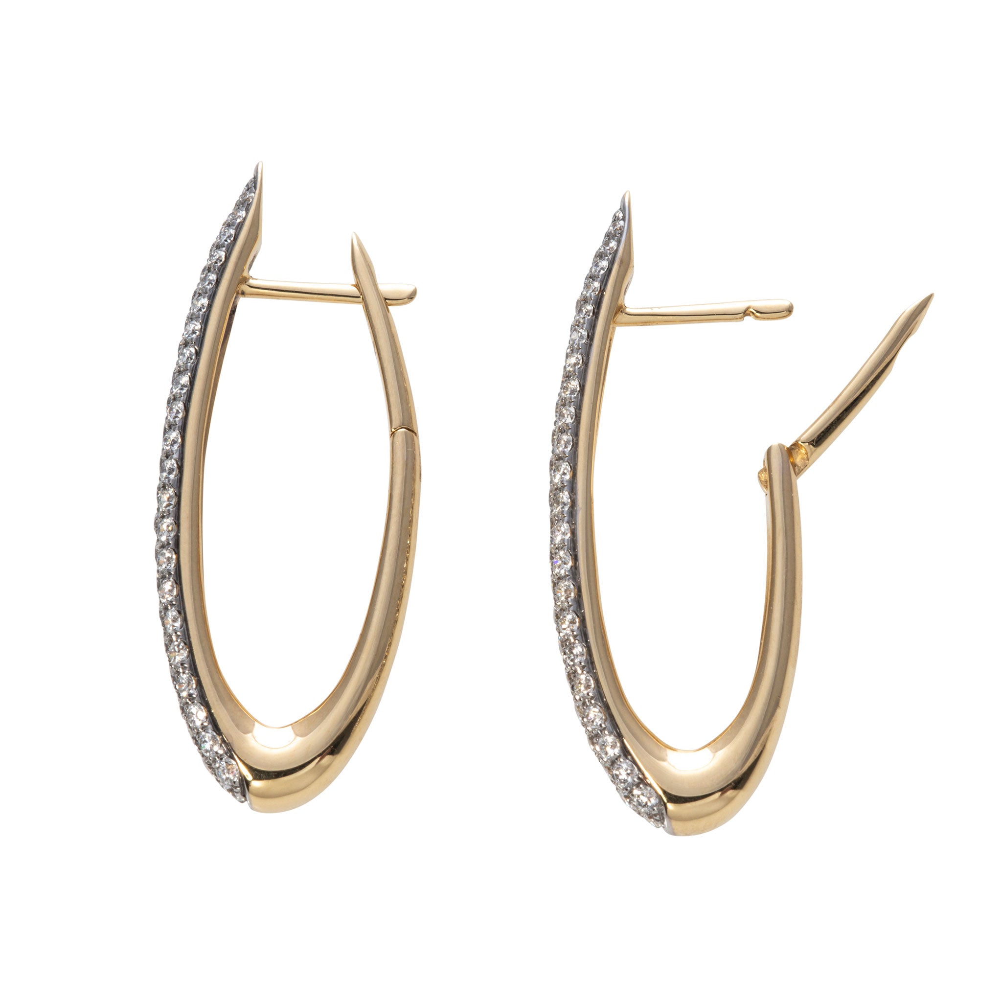 Diamond Pavé 18K Gold Two Tone Oval Hoop Earrings