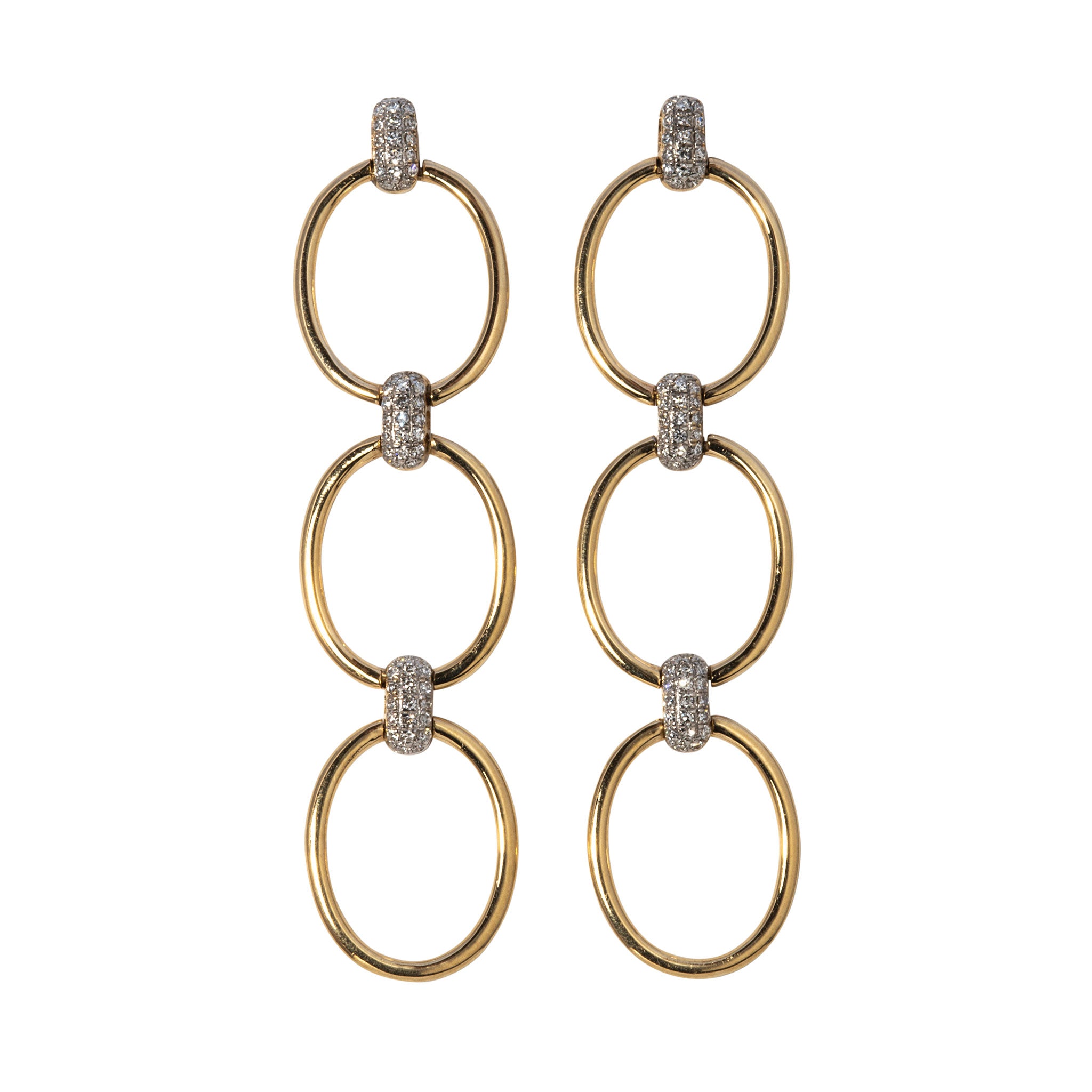 Diamond Pavé 14K Yellow Gold Oval Triple Drop Earrings