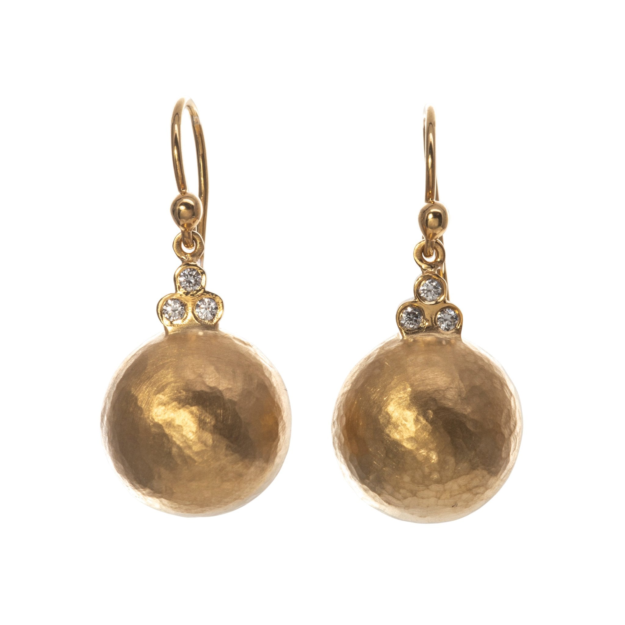 Diamond 14K Yellow Gold Satin Finish Round Drop Earrings