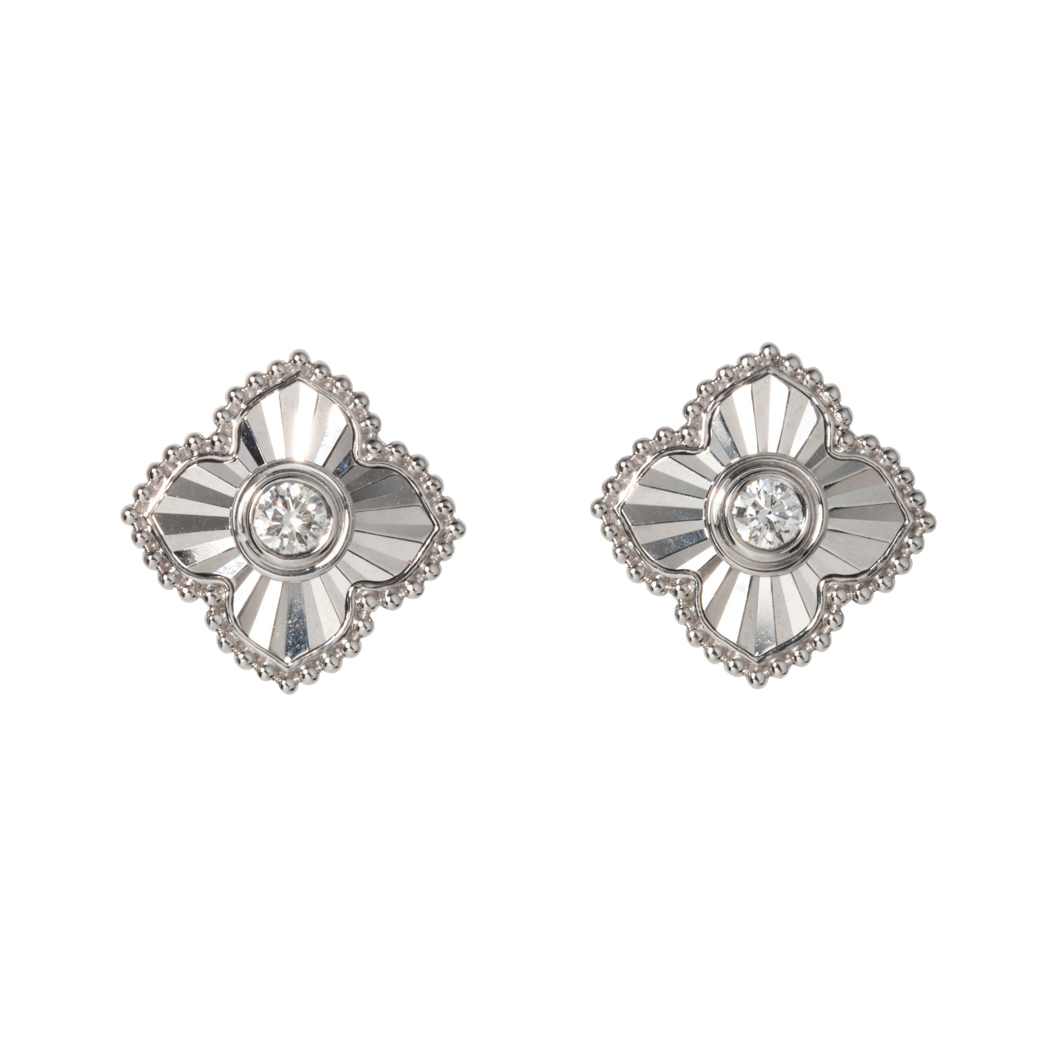 Diamond 14K White Gold Fluted Quatrefoil Stud Earrings