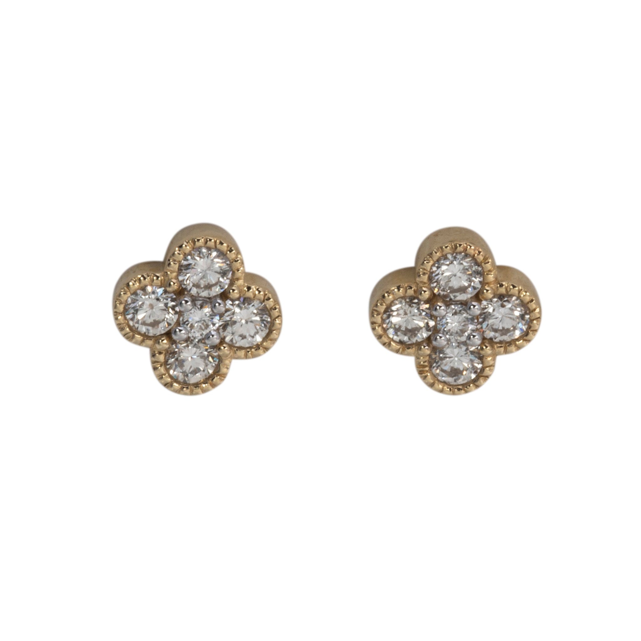 .65ctw Diamond Clover 14K Gold Stud Earrings