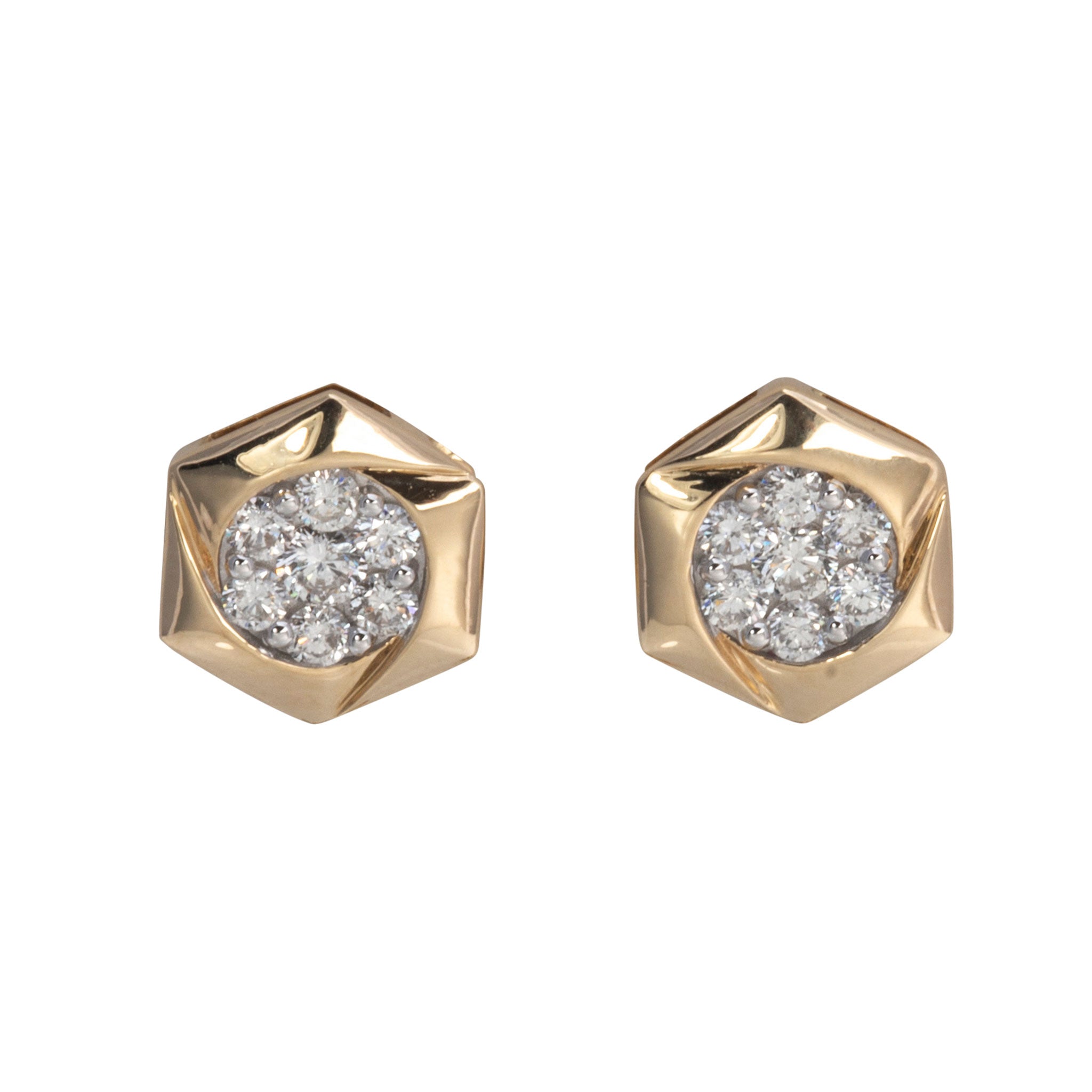 .38ctw Diamond 14K Gold Hexagon Stud Earrings