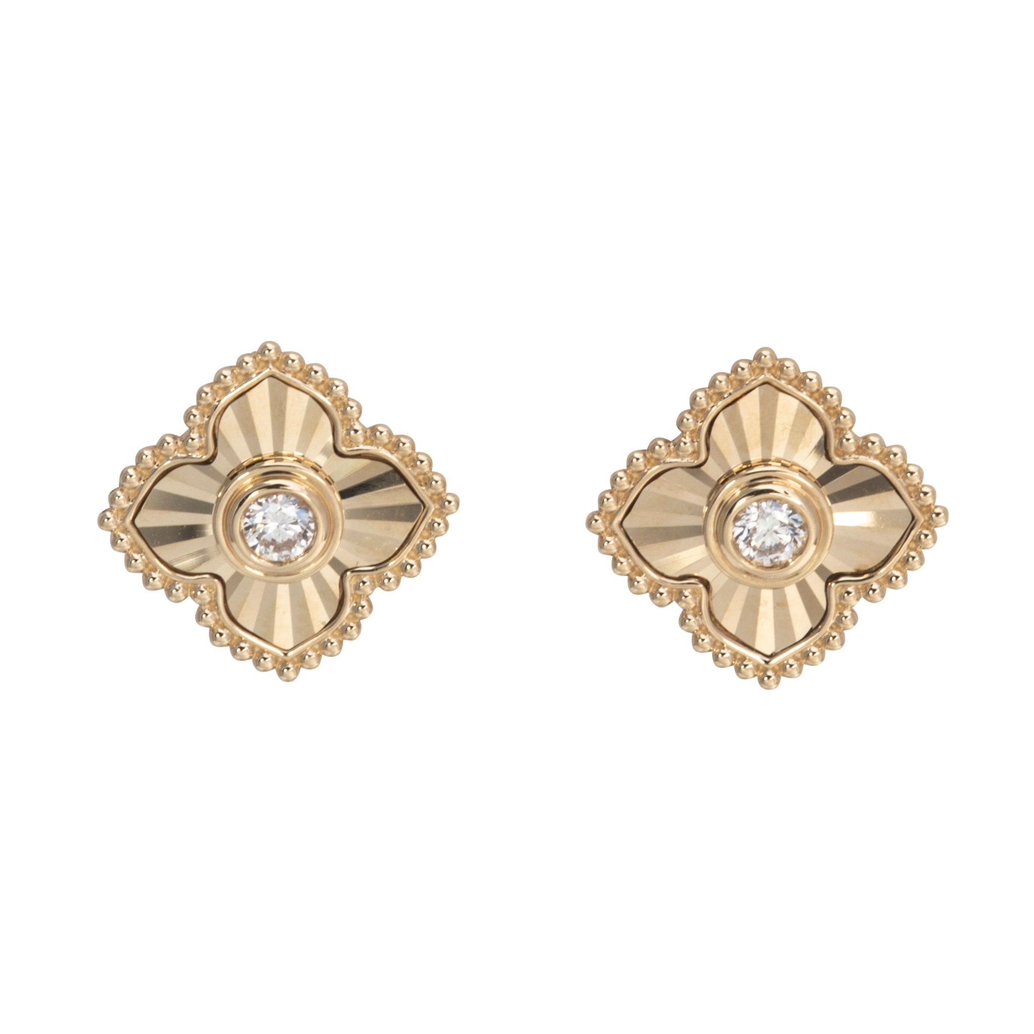 Diamond 14K Yellow Gold Fluted Quatrefoil Stud Earrings