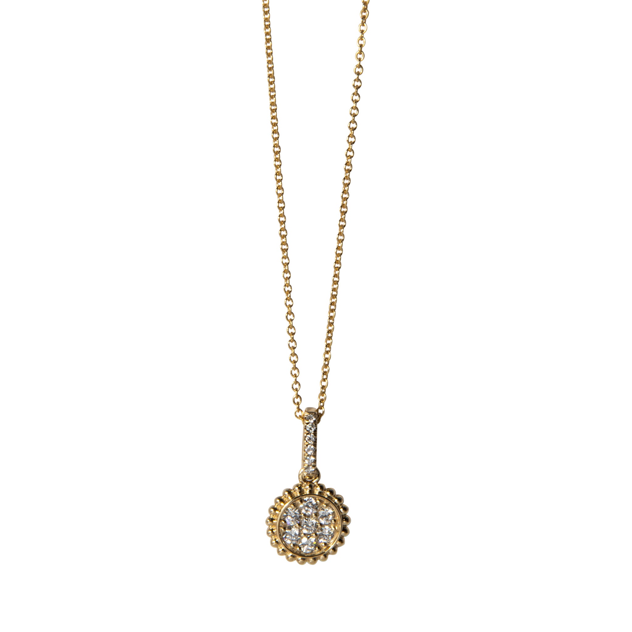 Diamond 14K Yellow Gold Beaded Round Pendant Necklace