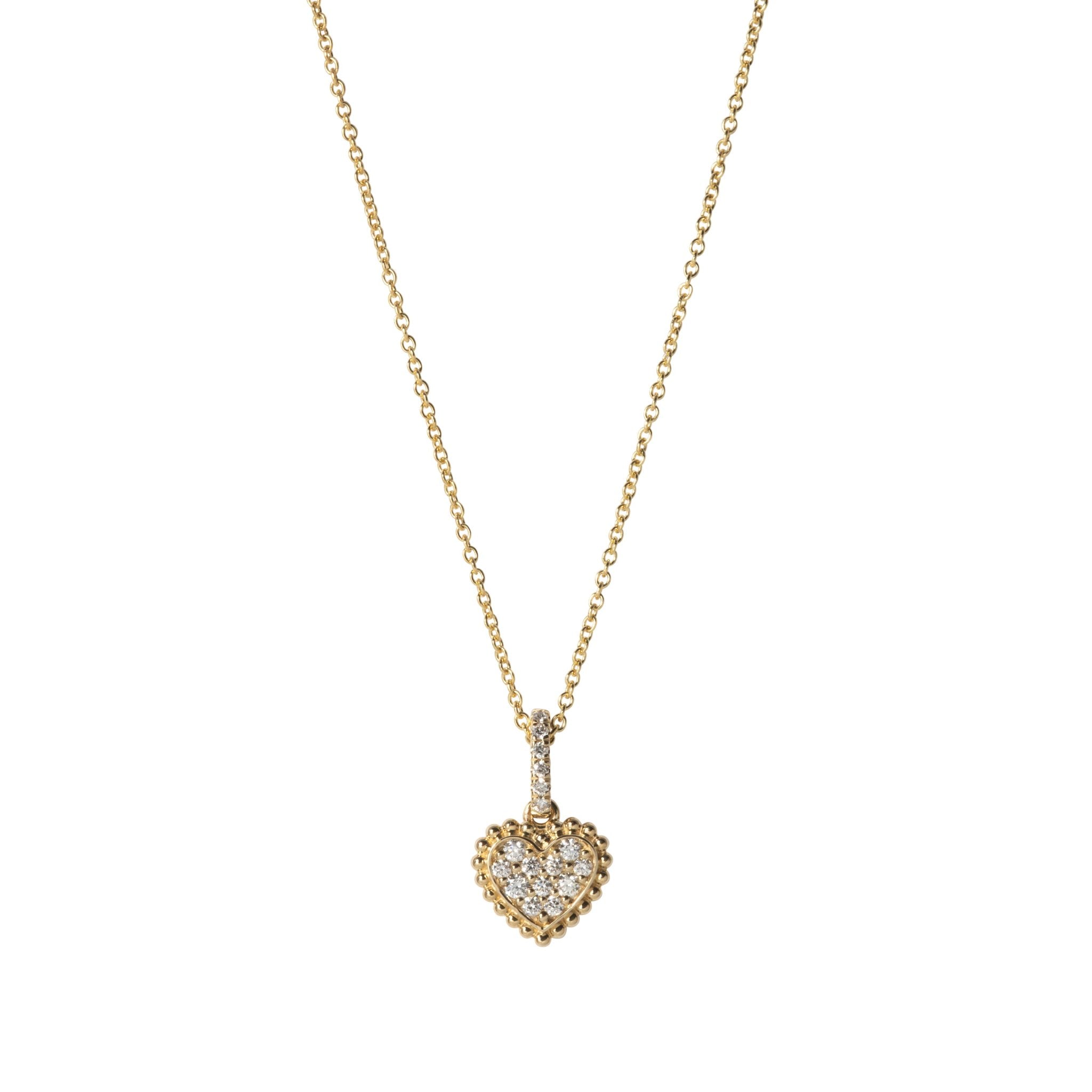 Diamond 14K Yellow Gold Beaded Heart Pendant Necklace