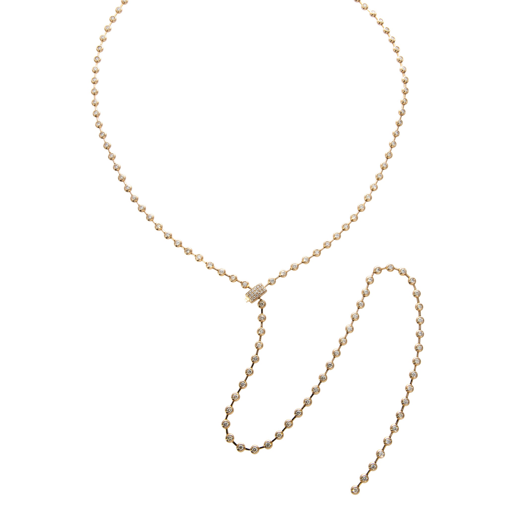 5.96ct Diamond Bezel 14K Yellow Gold Adjustable Lariat Necklace
