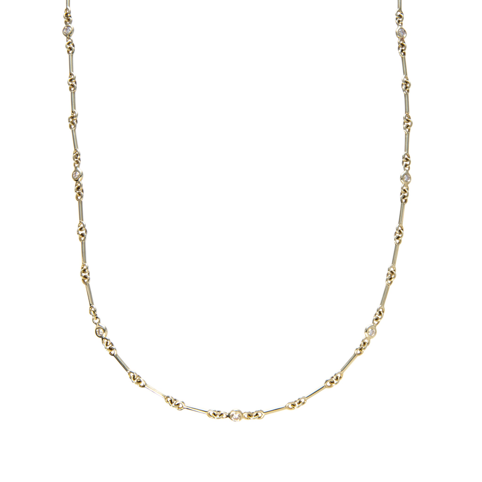 Mazza Diamond Station 14K Yellow Gold Bar Link Necklace