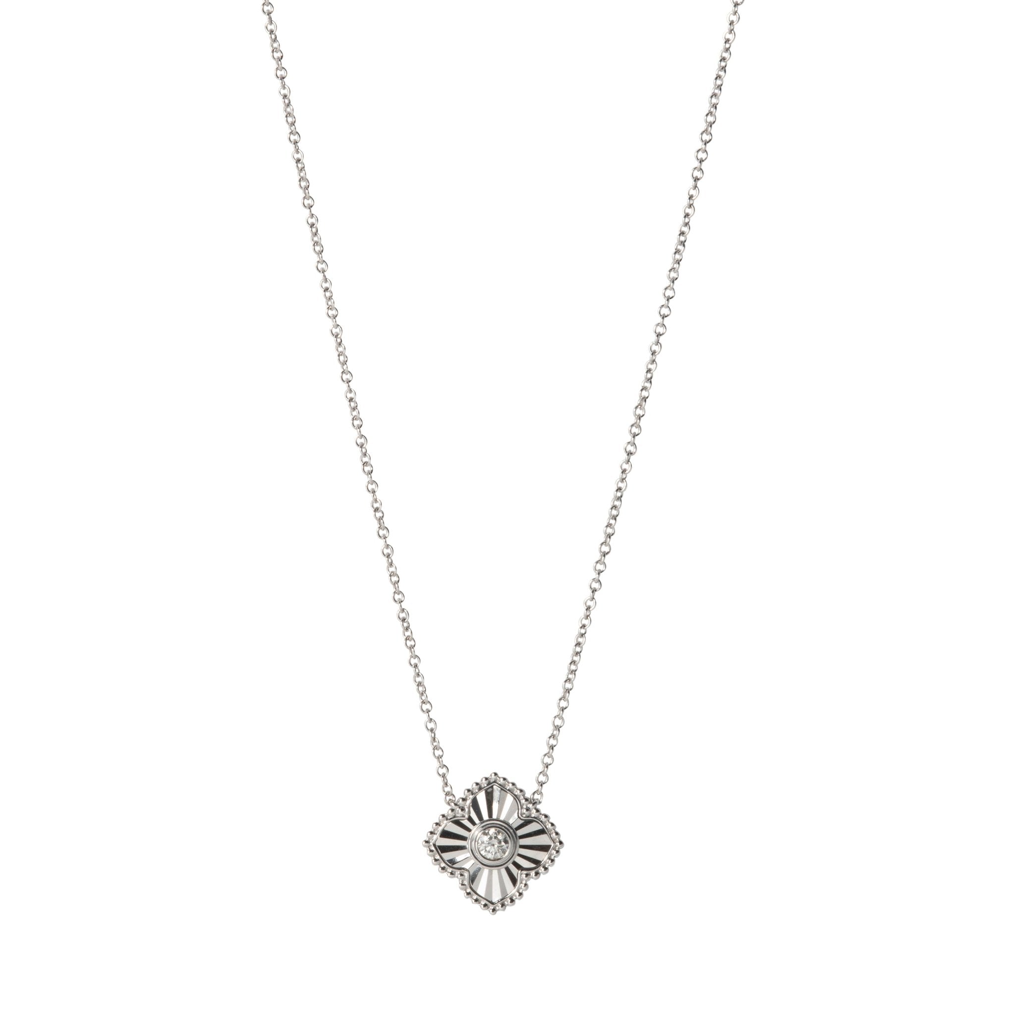 Diamond 14K White Gold Fluted Quatrefoil Pendant Necklace