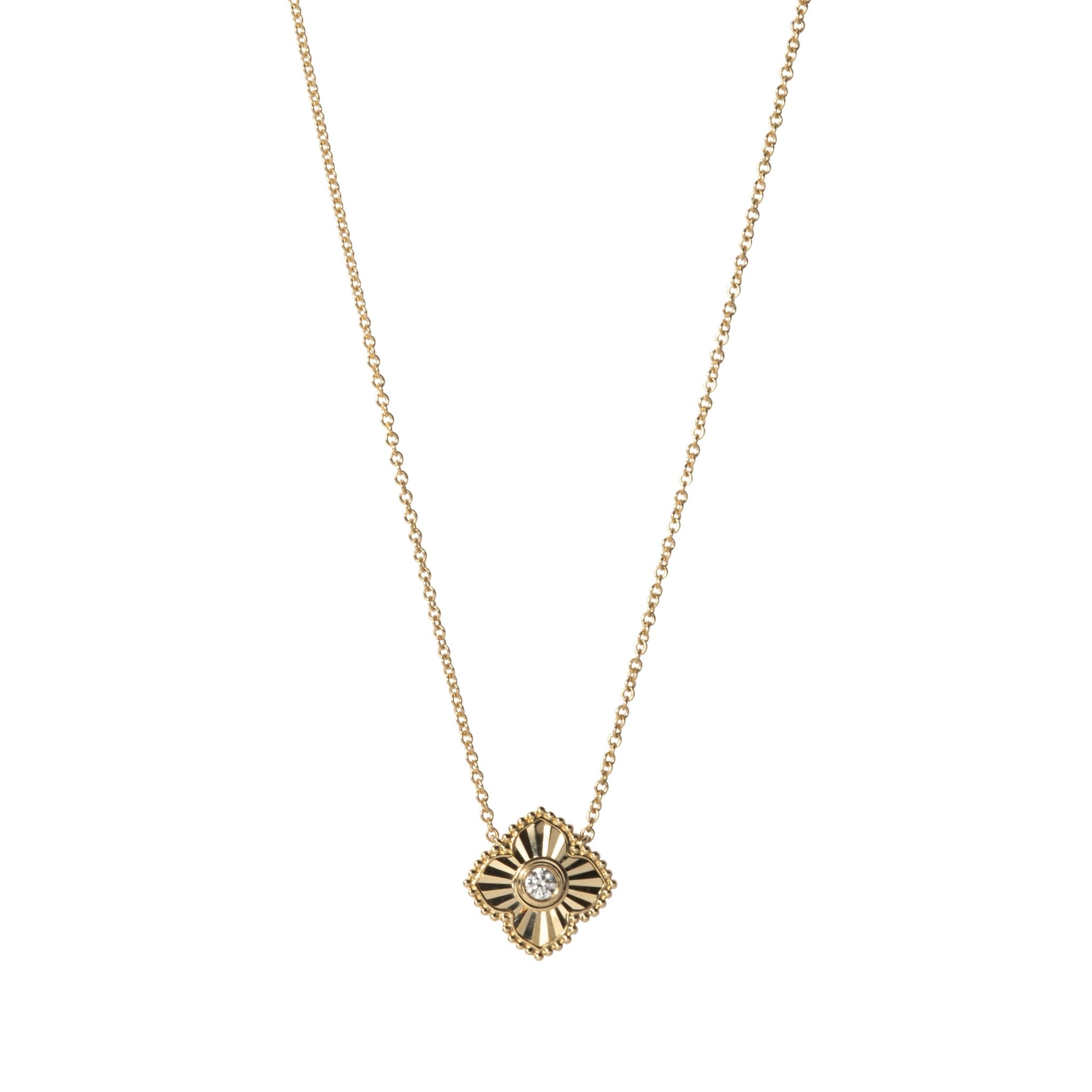 Diamond 14K Yellow Gold Fluted Quatrefoil Pendant Necklace