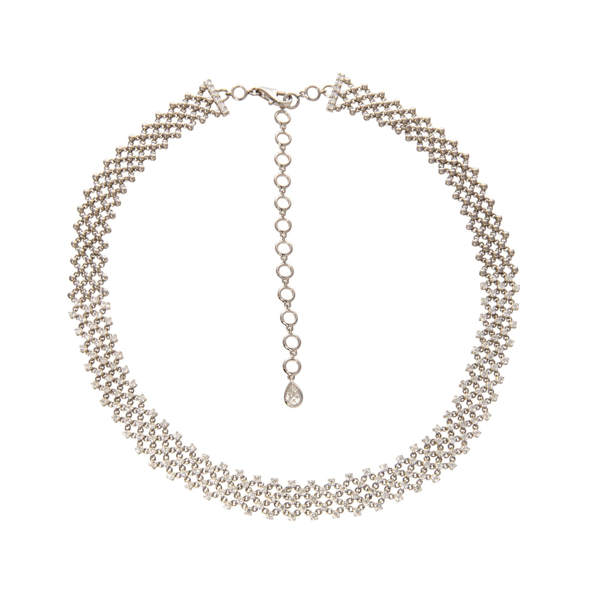 5.0ct Diamond 18K White Gold Mesh Choker Necklace