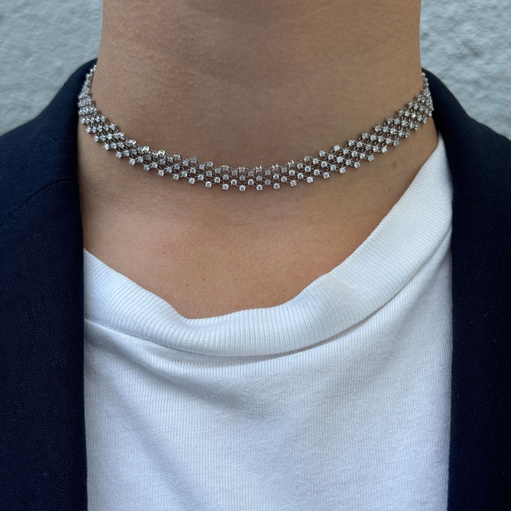 5.0ct Diamond 18K White Gold Mesh Choker Necklace