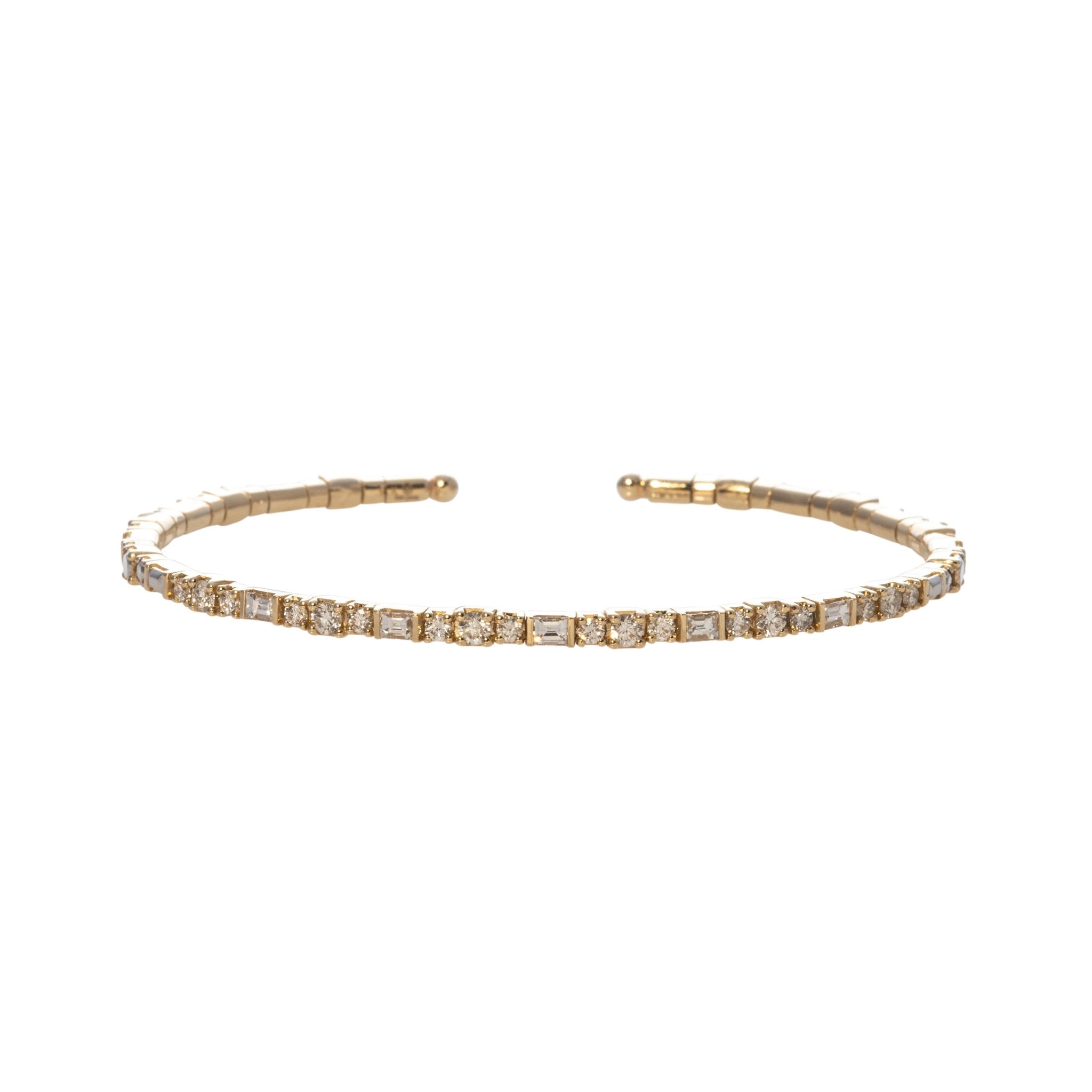 1ct Diamond 14K Yellow Gold Flexible Cuff Bangle