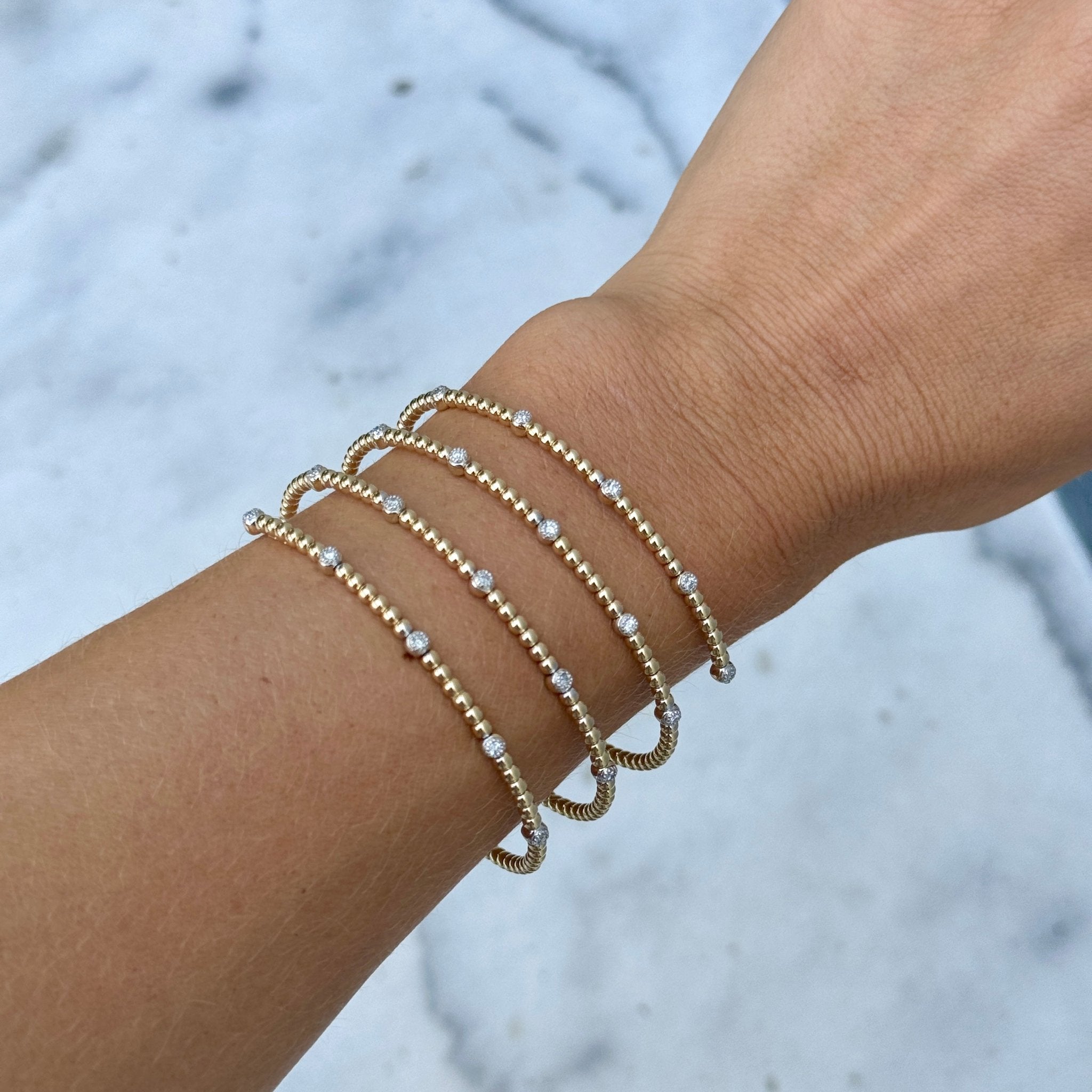 Diamond Station 14K Gold Beaded Flexible Wrap Bracelet