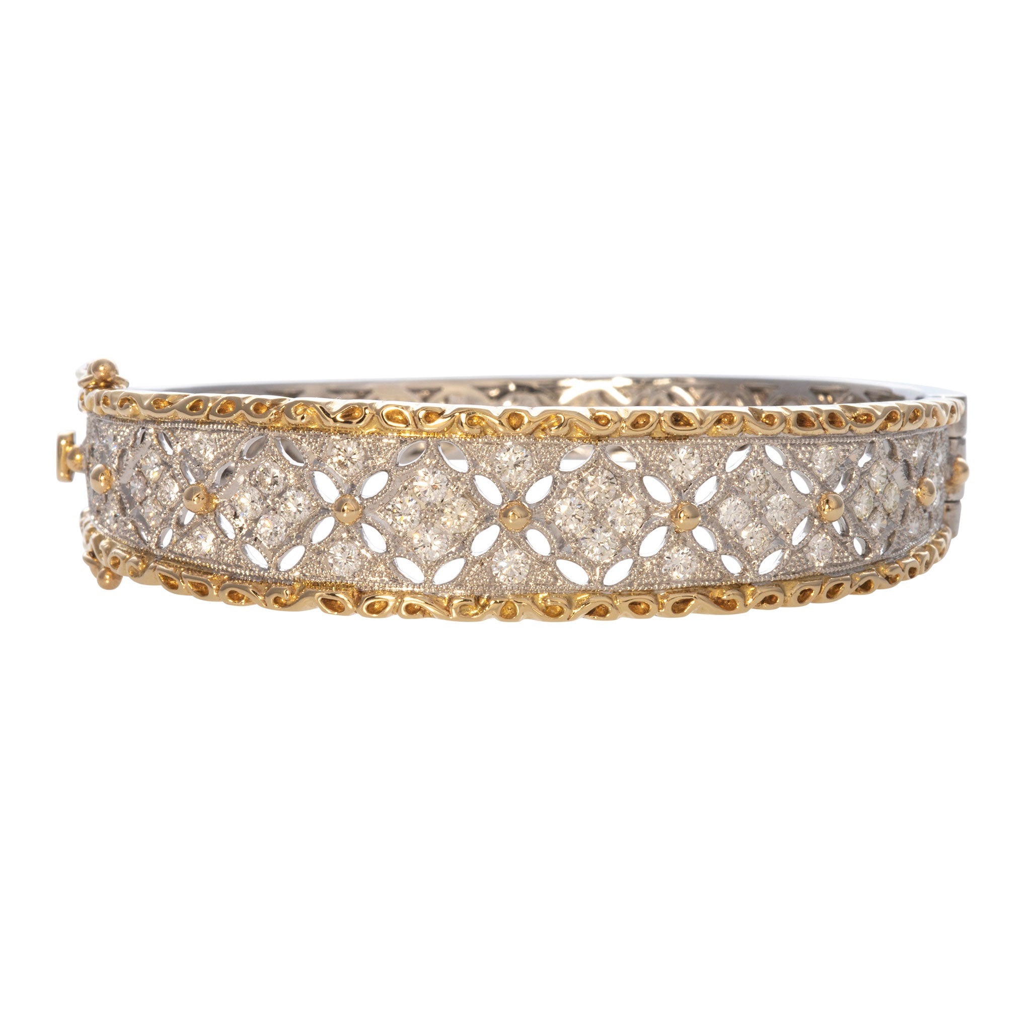 2.21ctw Diamond Filigree Two Tone 14K Gold Bangle