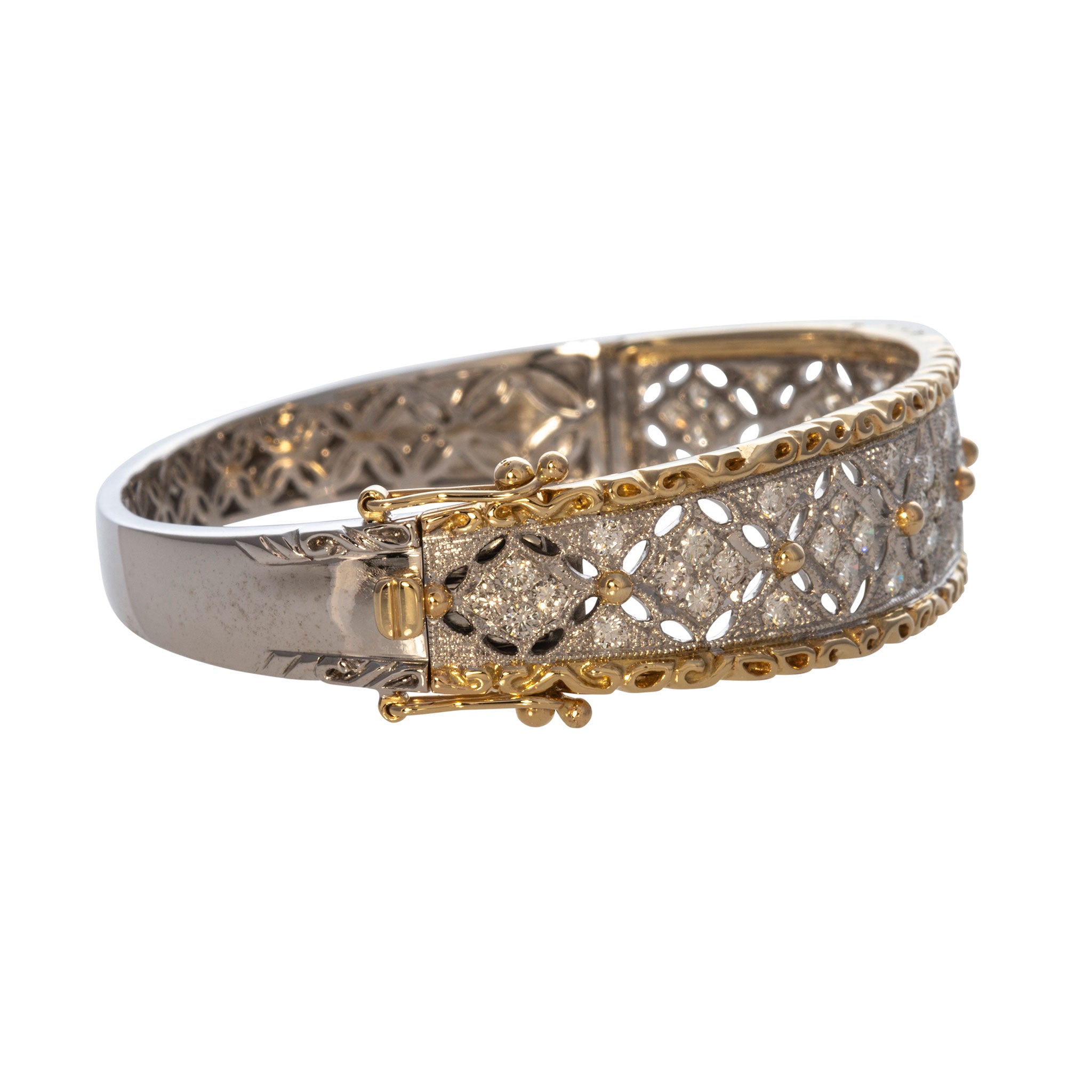 2.21ctw Diamond Filigree Two Tone 14K Gold Bangle