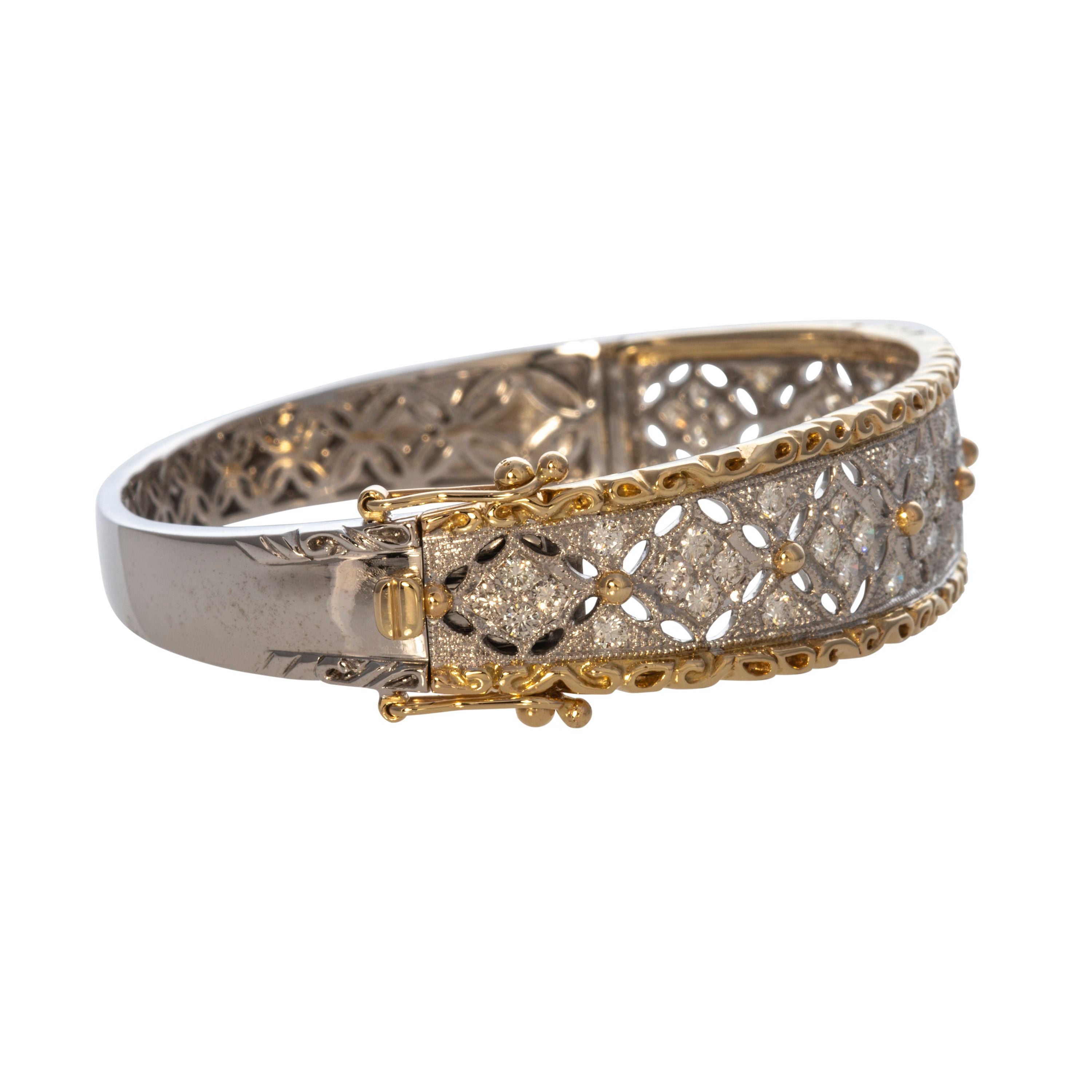 Diamond Filigree Two Tone 14K Gold Bangle