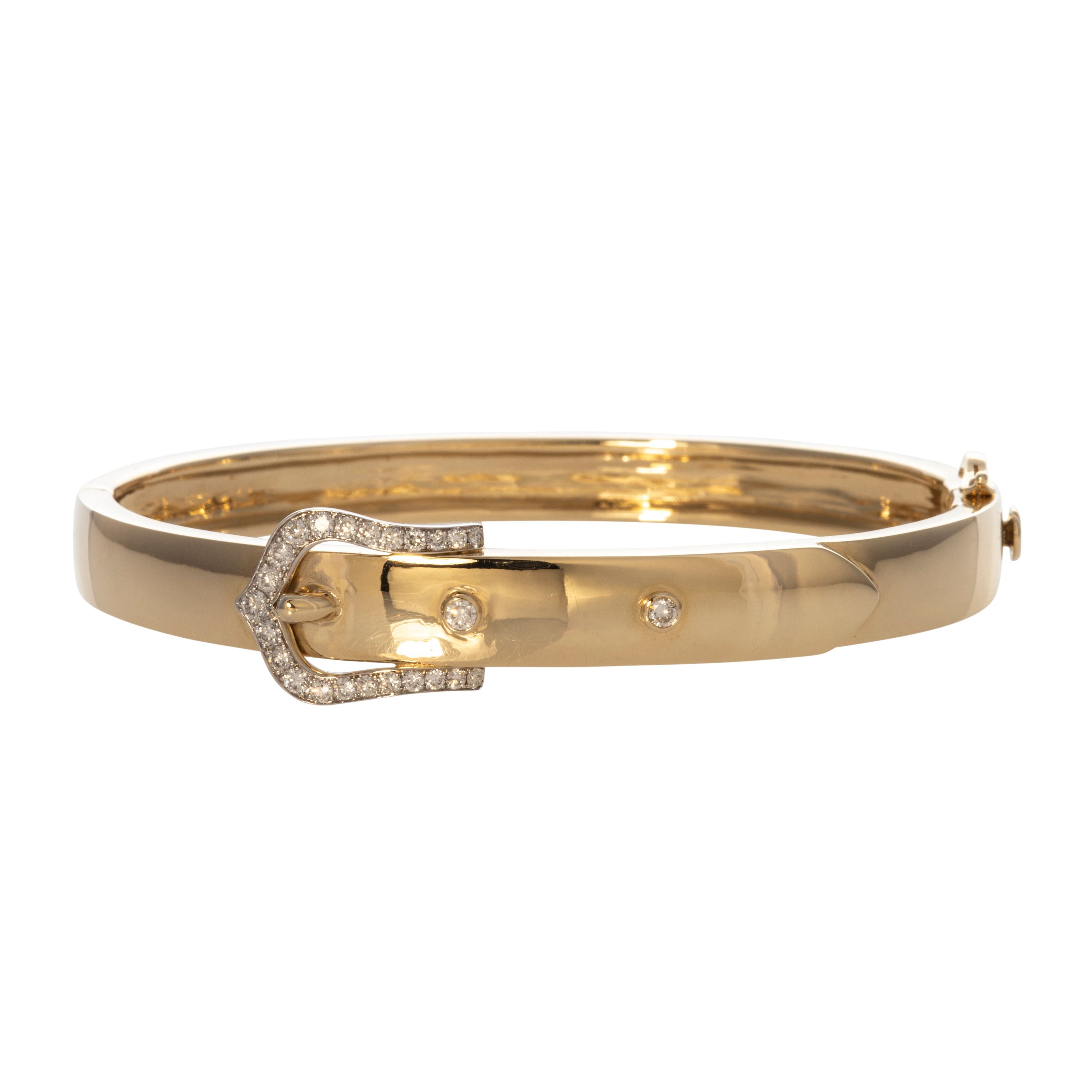 Diamond 14K Yellow Gold Buckle Bangle