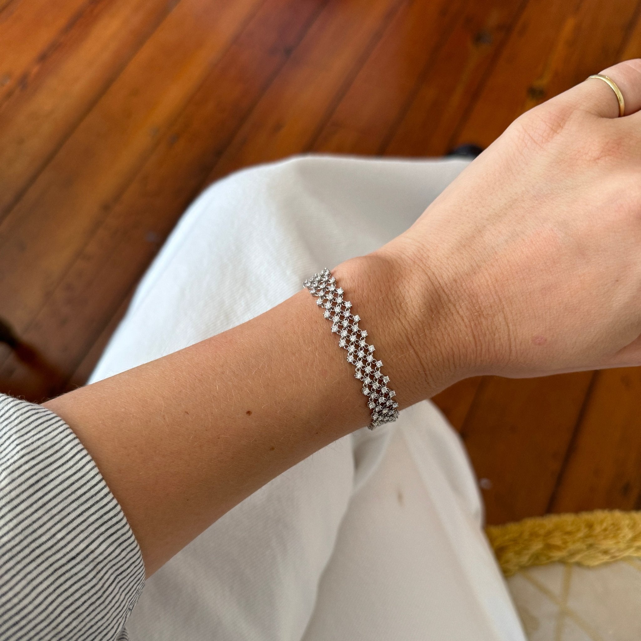 Diamond 18K White Gold Mesh Bracelet