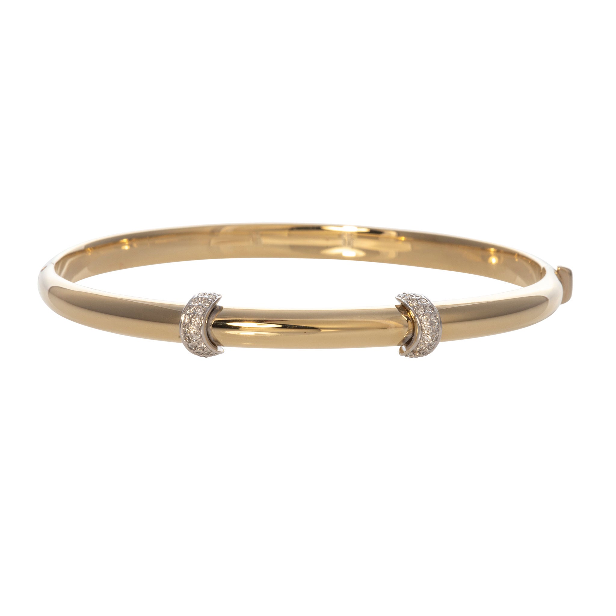 Diamond Pavé Double Station 14K Yellow Gold Bangle