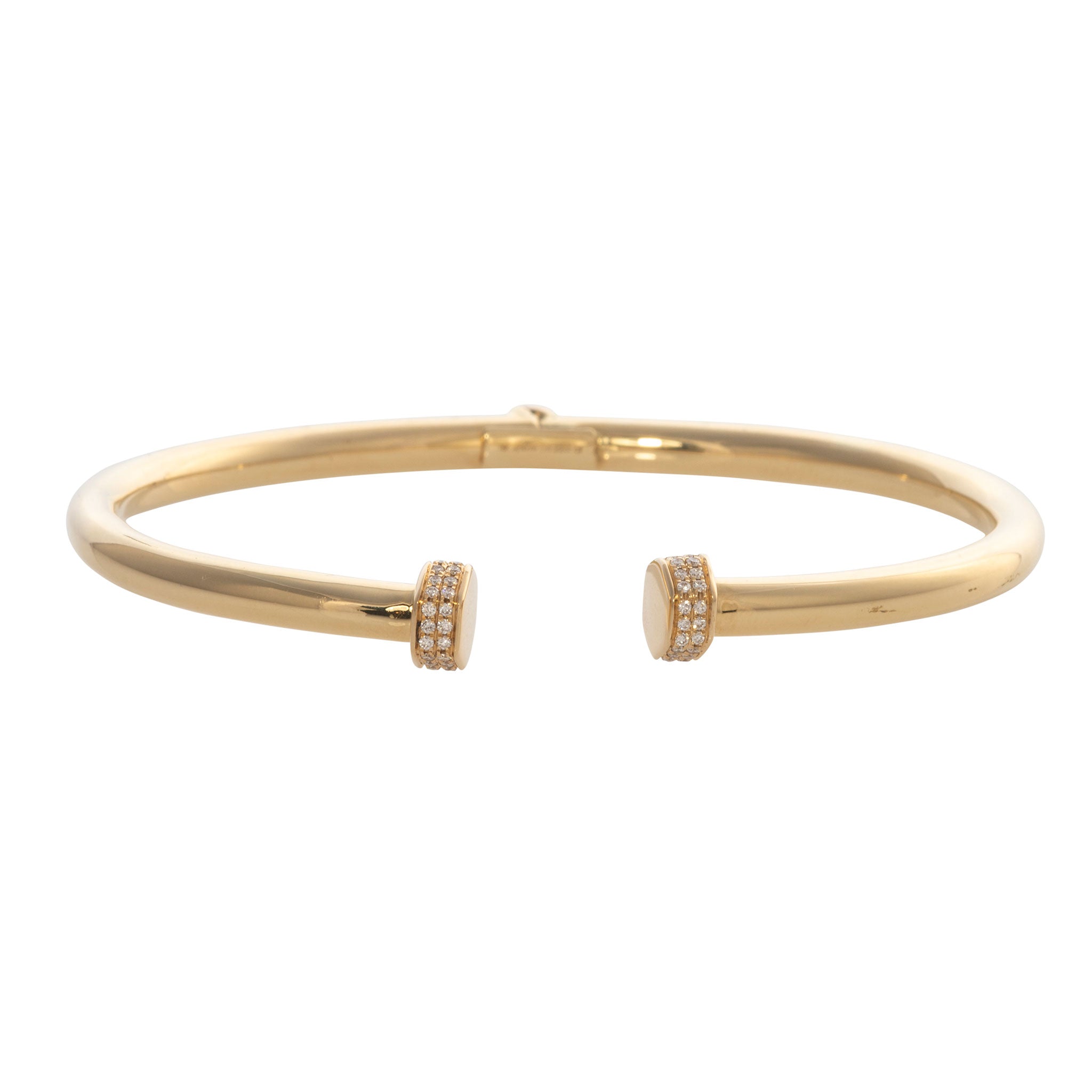 Diamond Pavé End Cap 18K Yellow Gold Open Bangle