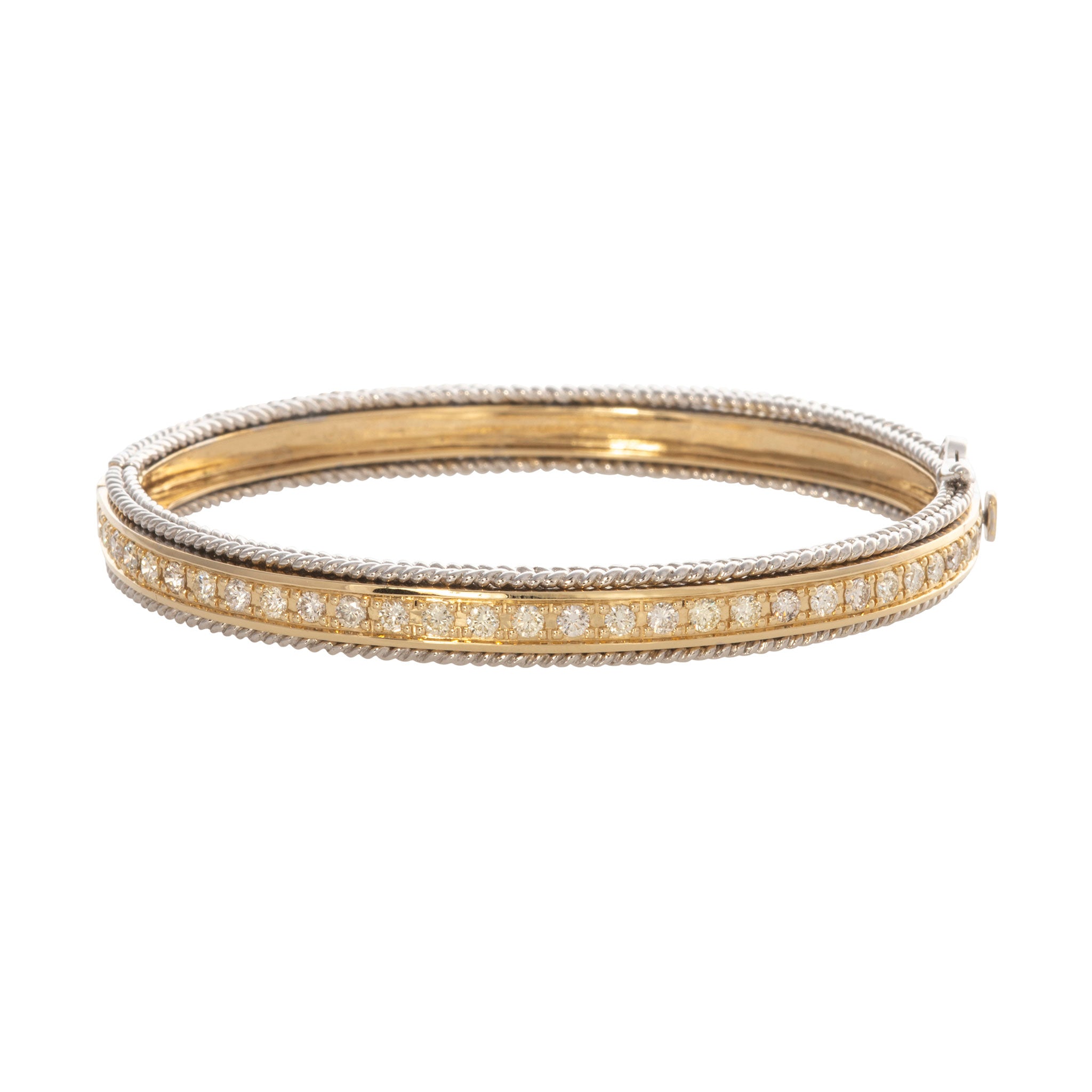 1.62ctw Diamond Two-Tone 14K Gold Rope Trim Bangle