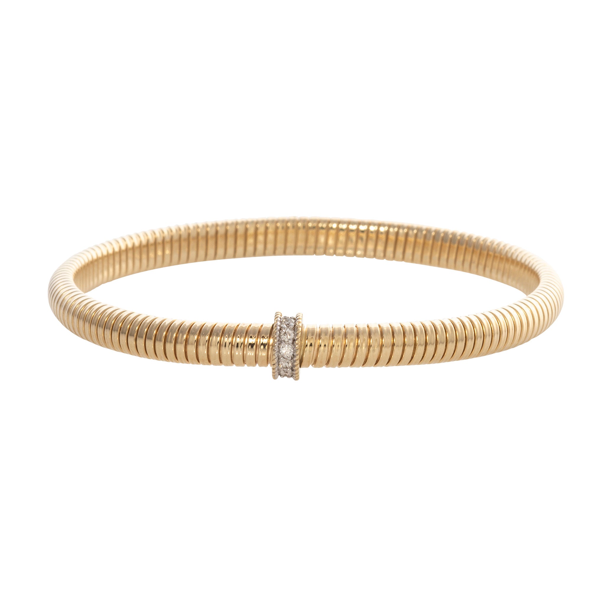 Diamond Pavé Station 14K Yellow Gold Tubogas Stretch Bracelet