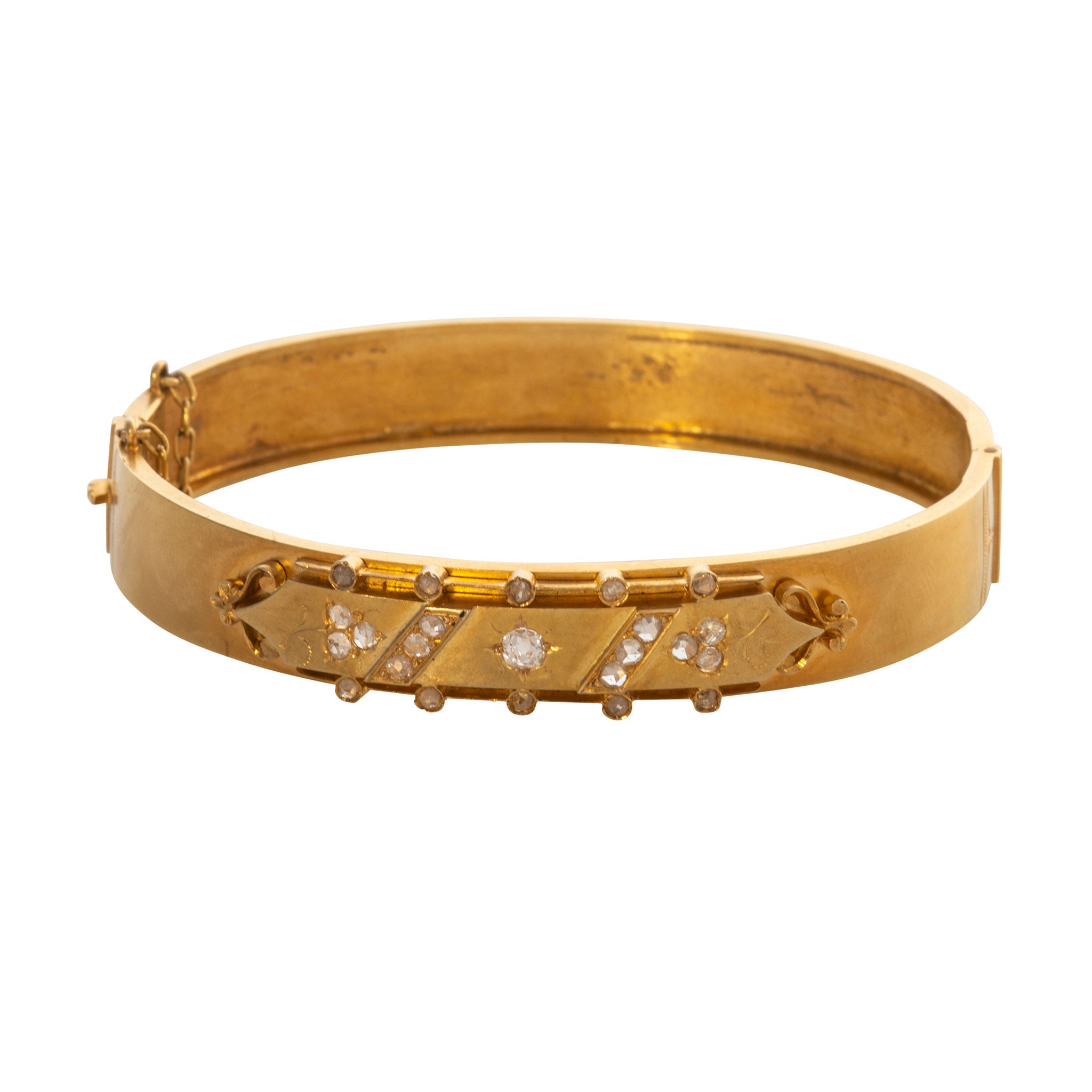 Victorian Diamond 18K Yellow Gold Bangle