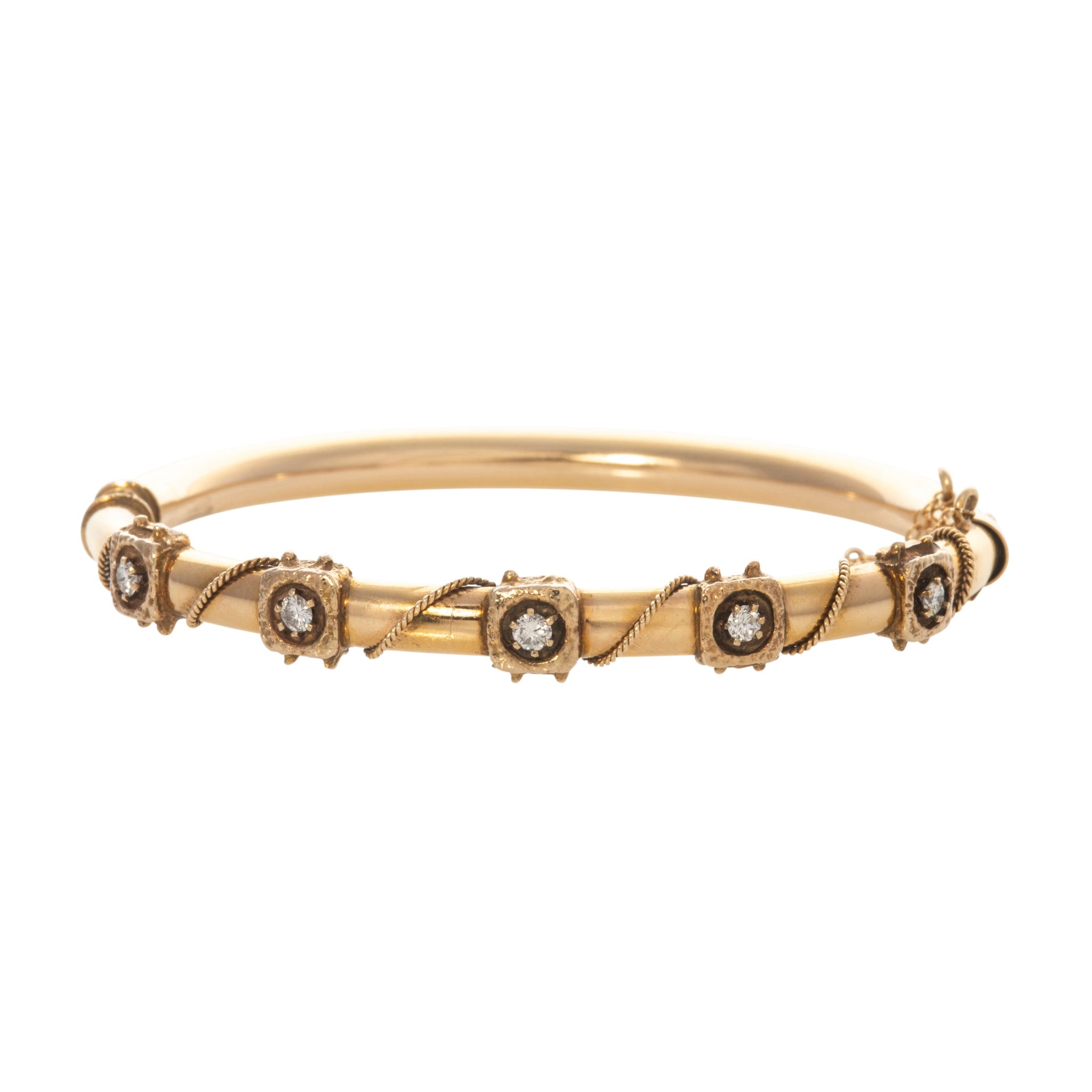 Victorian Diamond 5-Stone 14K Gold Tube Bangle