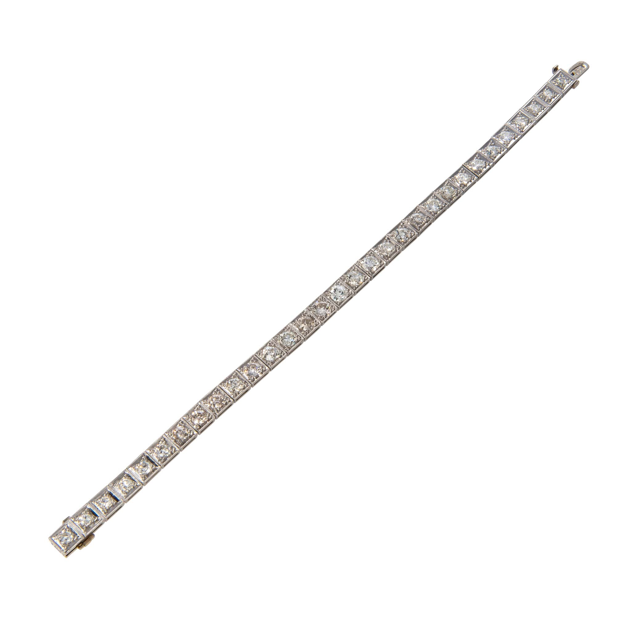 Art Deco 7.25ctw Old Mine Cut Diamond Platinum Tennis Bracelet