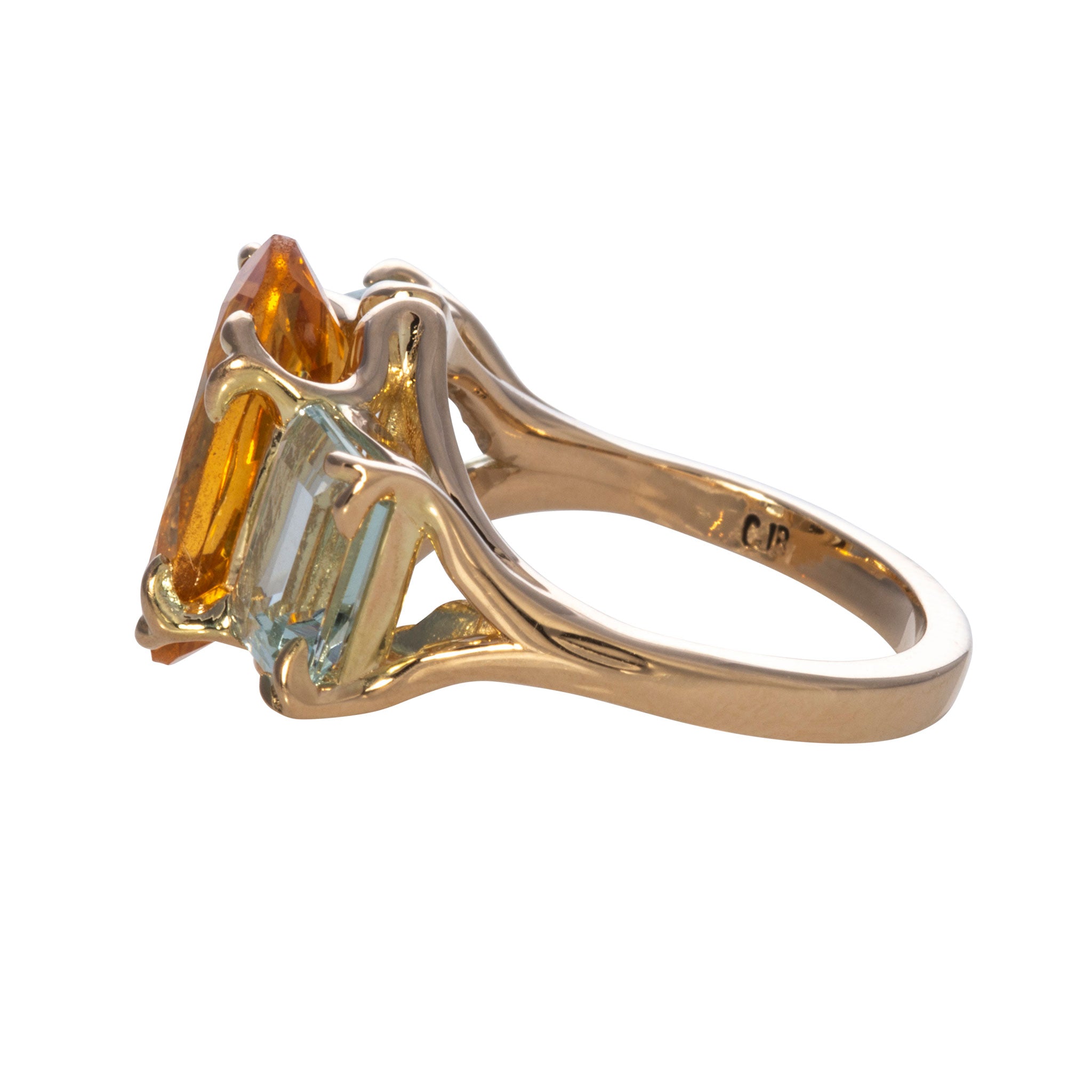 Citrine & Aquamarine 14K Gold River Ring