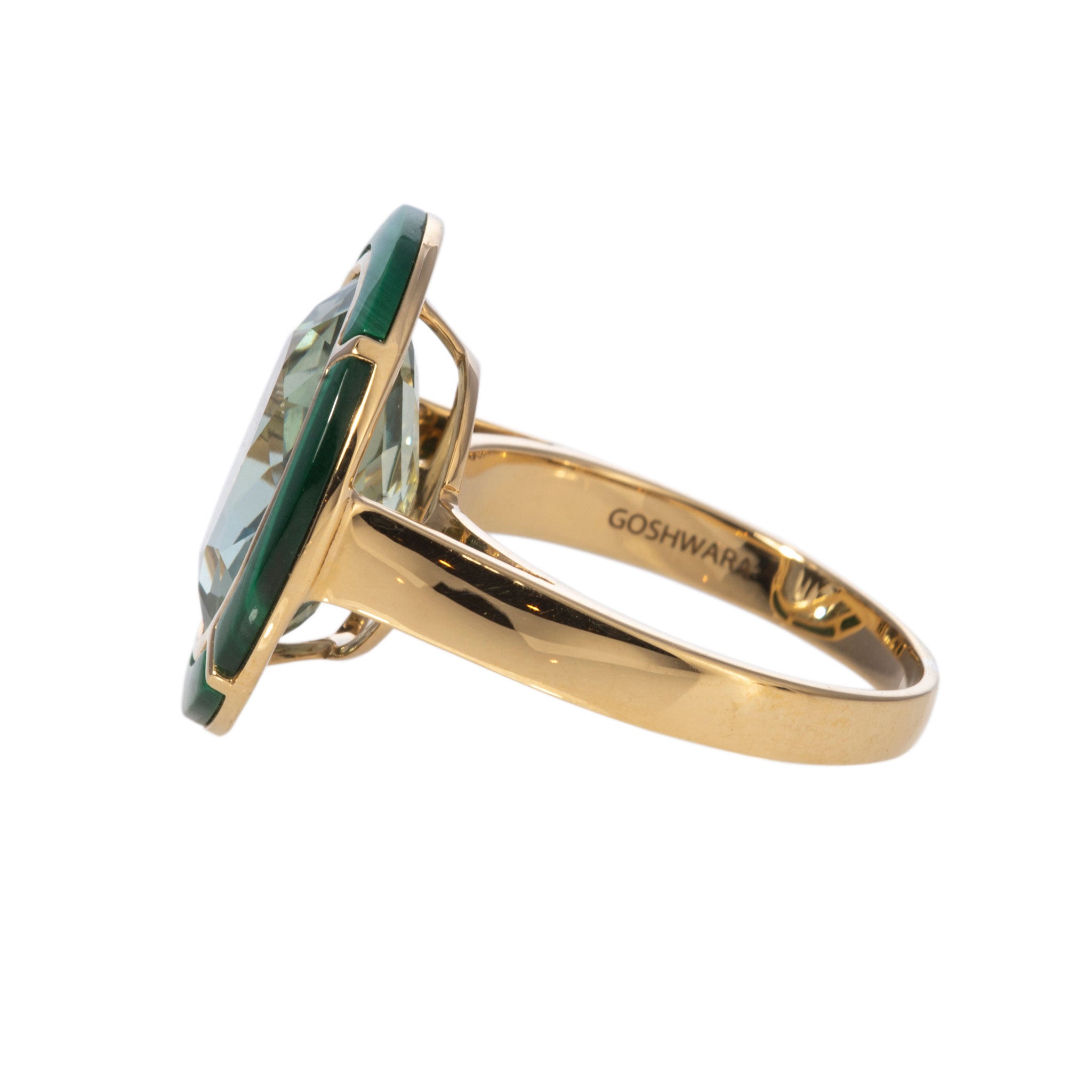 Goshwara Oval Prasiolite & Malachite Inlay 18K Gold Ring