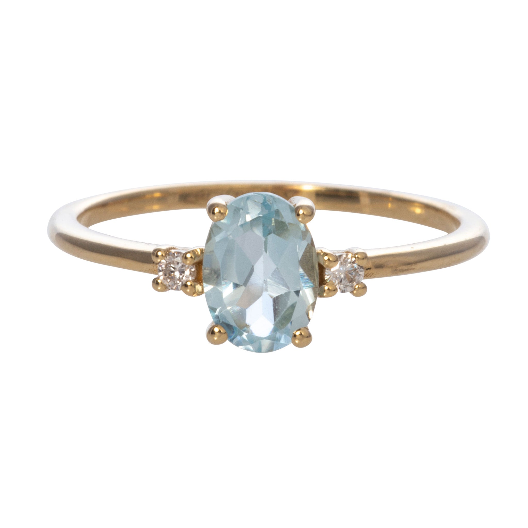 Oval Blue Topaz & Diamond 18K Gold Ring