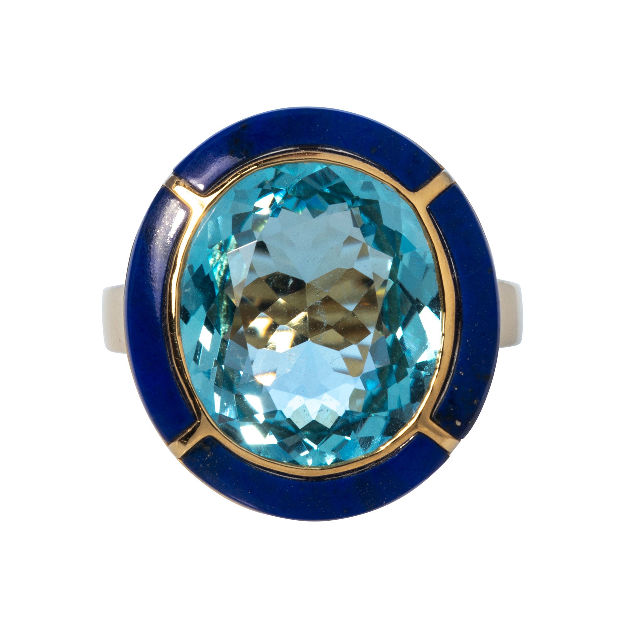 Goshwara Oval Blue Topaz & Lapis Lazuli Inlay 18K Gold Ring