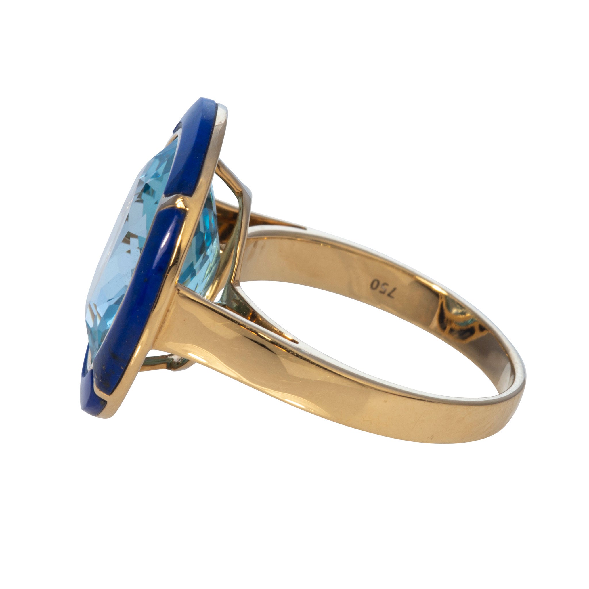 Goshwara Oval Blue Topaz & Lapis Lazuli Inlay 18K Gold Ring