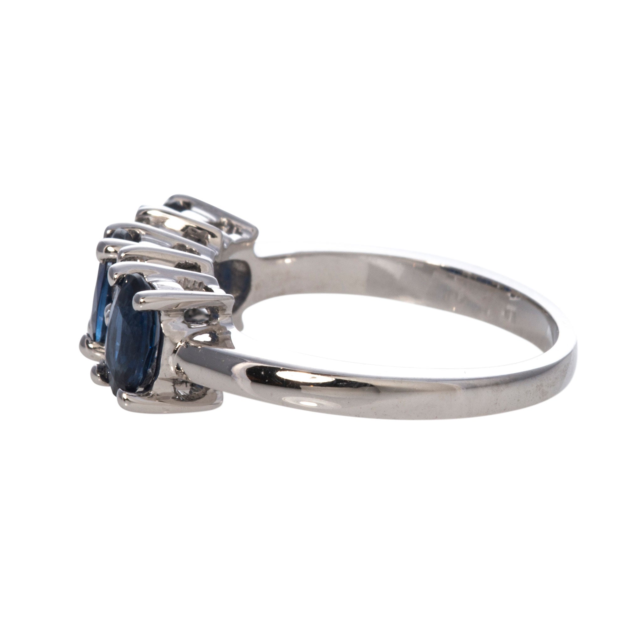 Three-Stone Oval Sapphire & Diamond 14K White Gold Ring