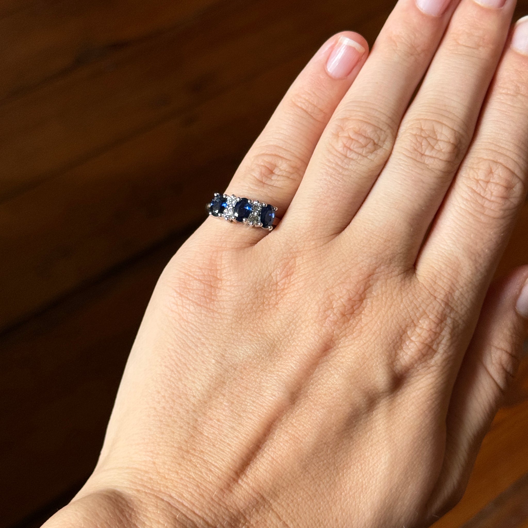 Three-Stone Oval Sapphire & Diamond 14K White Gold Ring