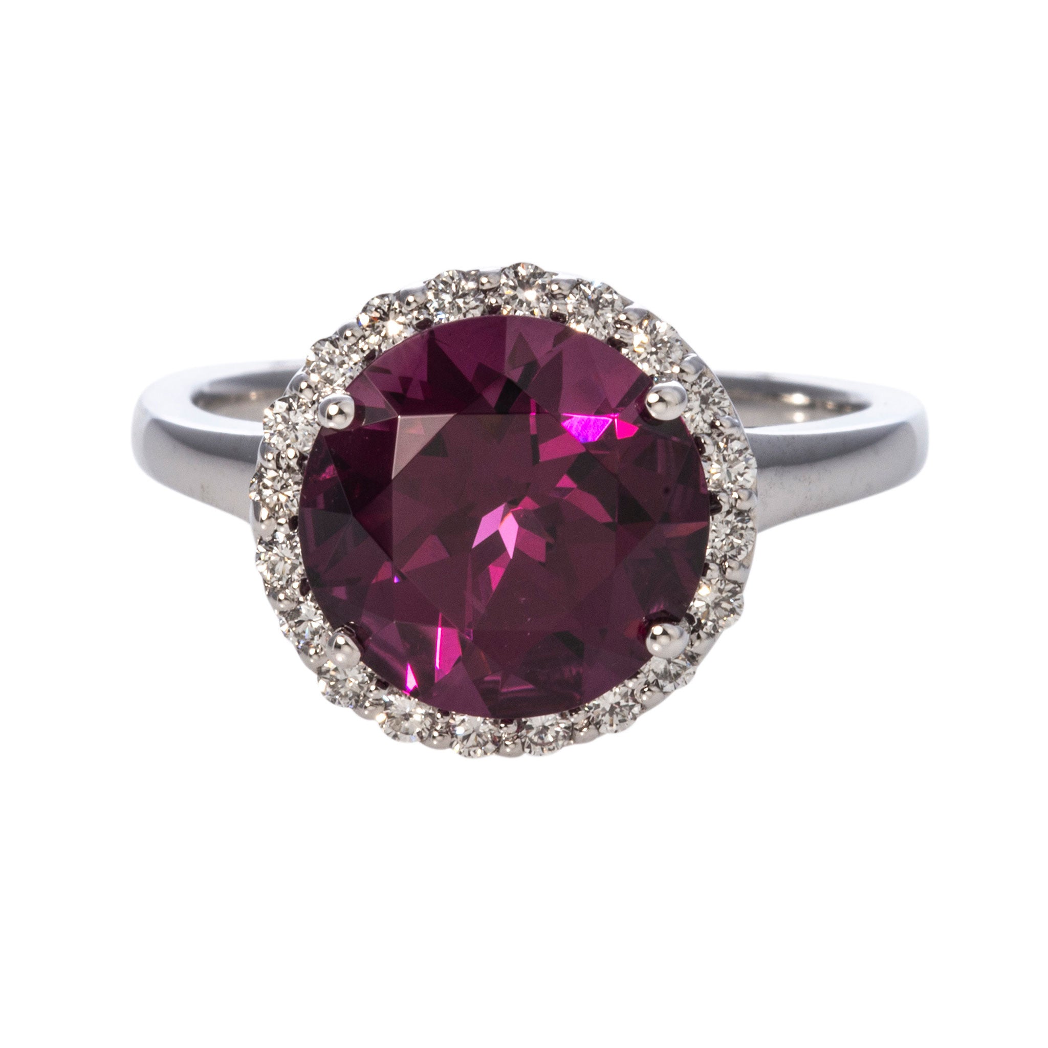 Rhodolite Garnet & Diamond Halo 14K White Gold Ring