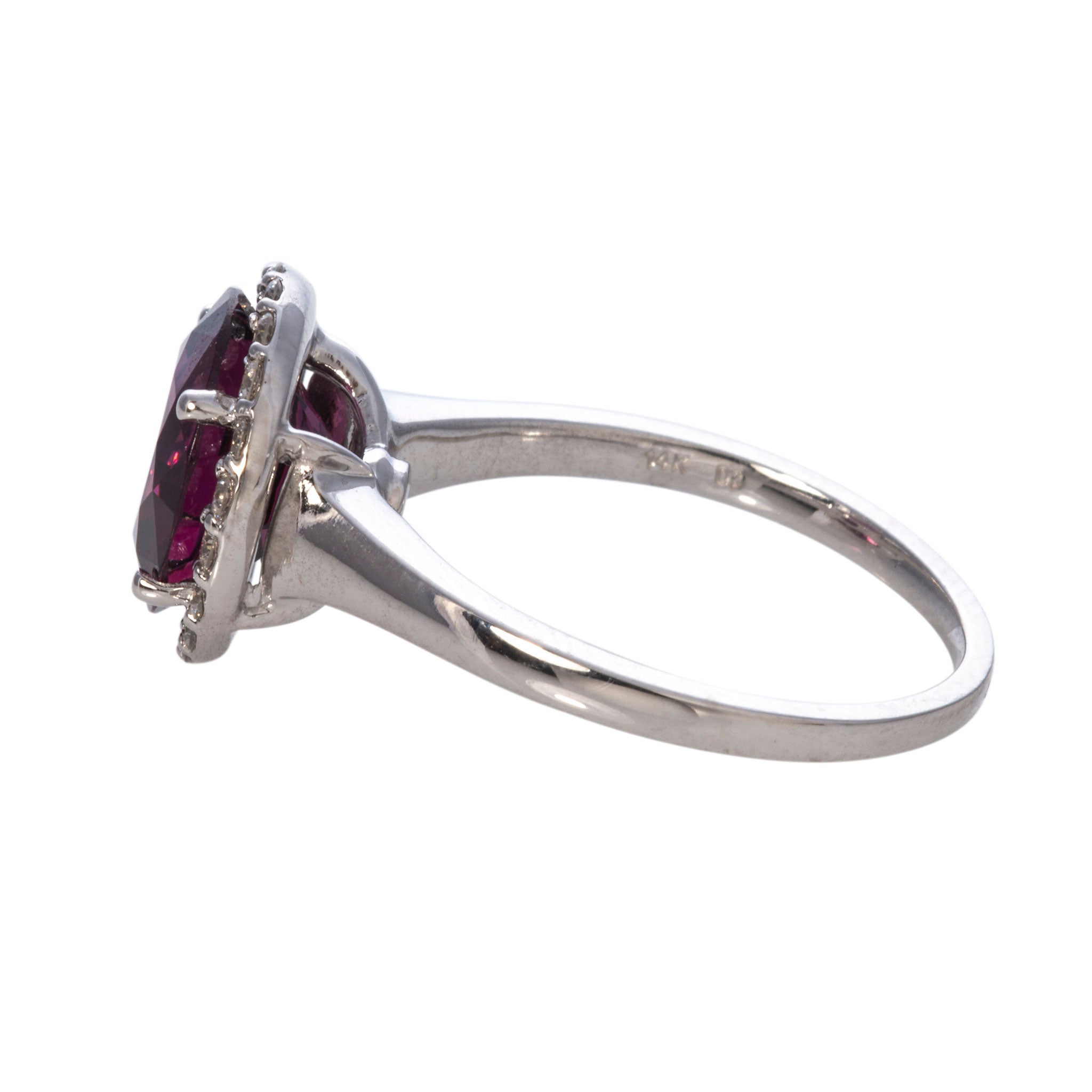 Rhodolite Garnet & Diamond Halo 14K White Gold Ring