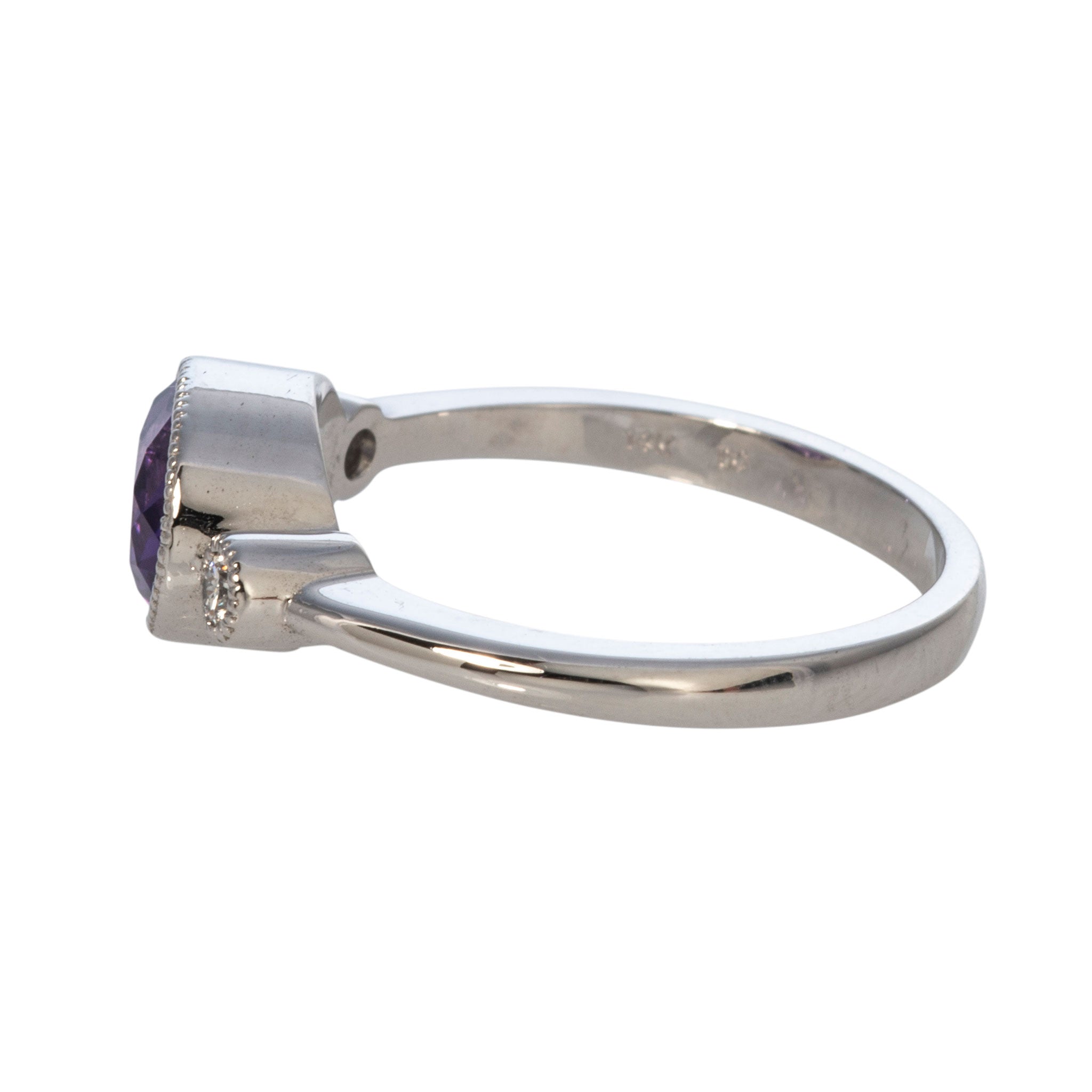 Oval Amethyst & Round Diamond 14K White Gold Ring