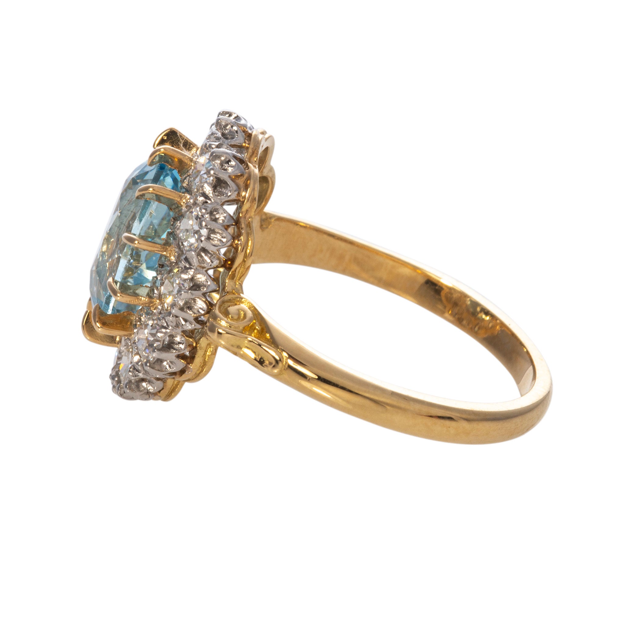 Victorian Style 2.32ct Aquamarine & Diamond Cluster Ring
