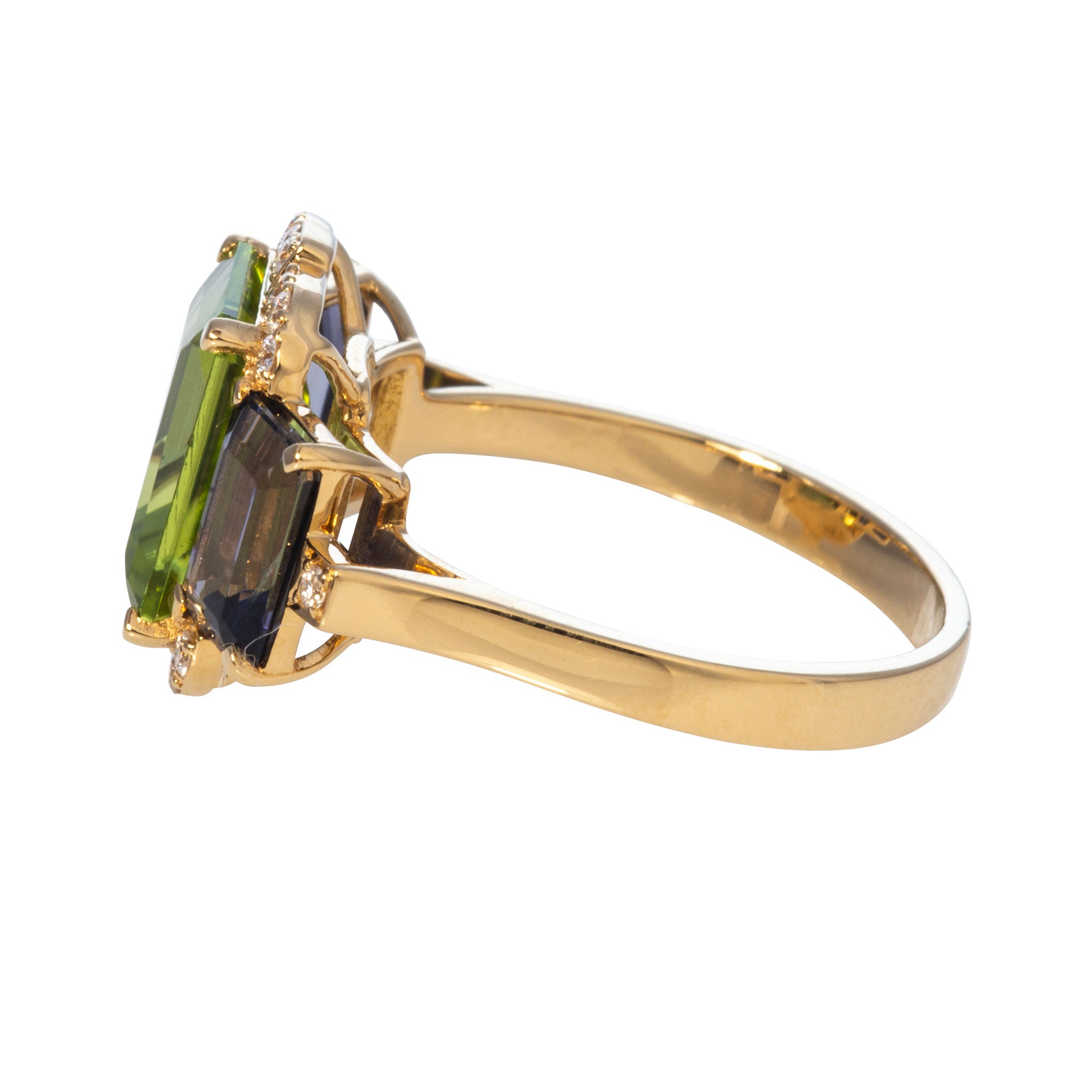 Goshwara 3 Stone Peridot & Iolite 18K Gold Ring