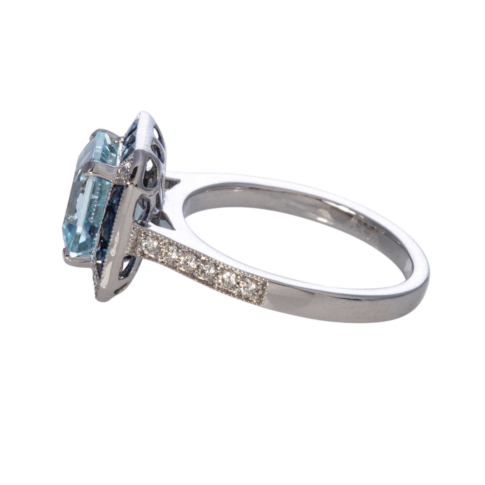 Aquamarine, Sapphire & Diamond 18K White Gold Ring