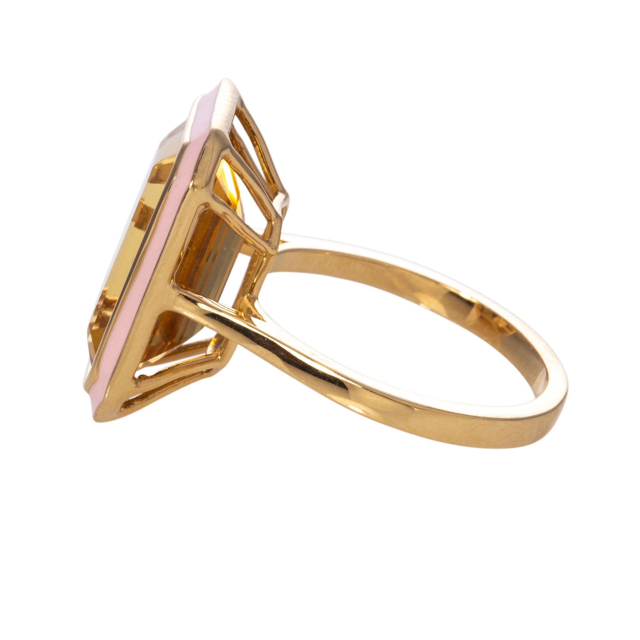 Goshwara Emerald-Cut Citrine & Pink Enamel 18K Gold Ring