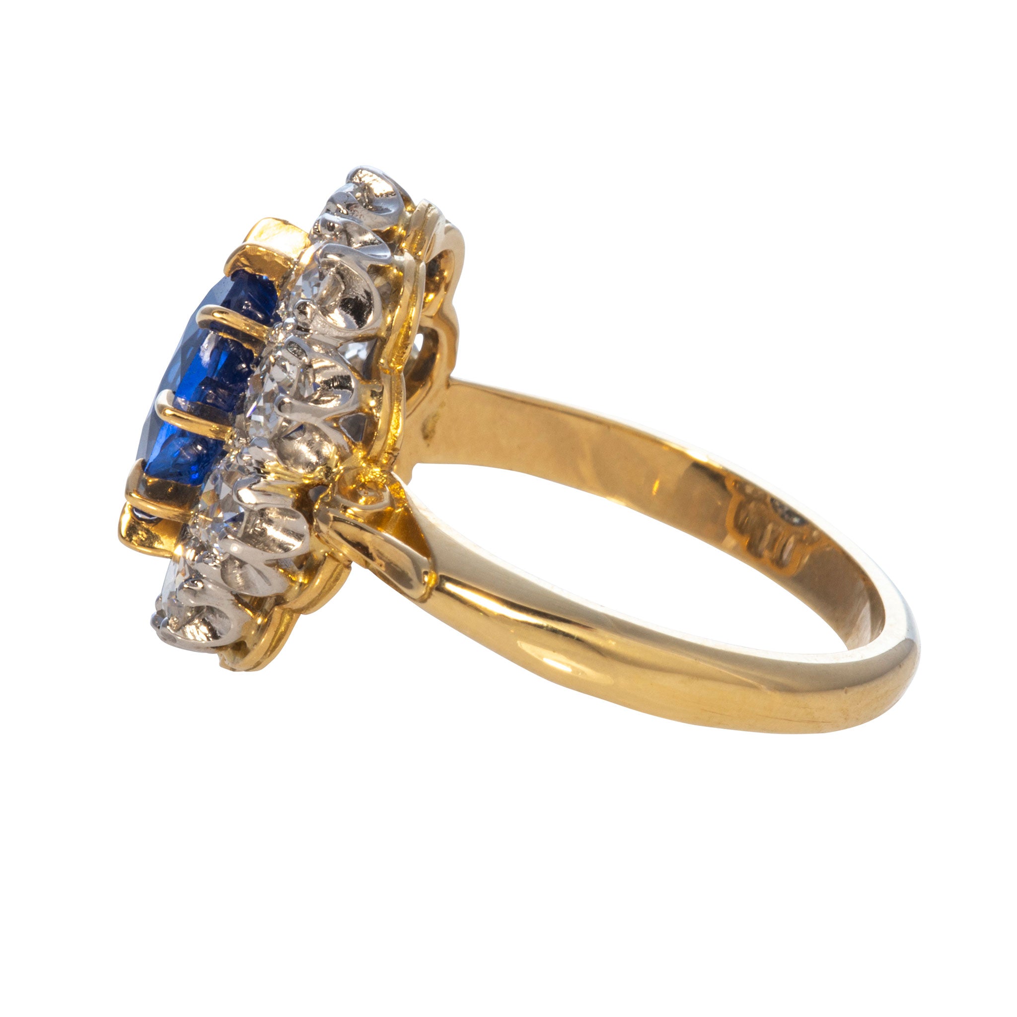 Victorian Style 2.79ct Oval Sapphire & Diamond Cluster Engagement Ring