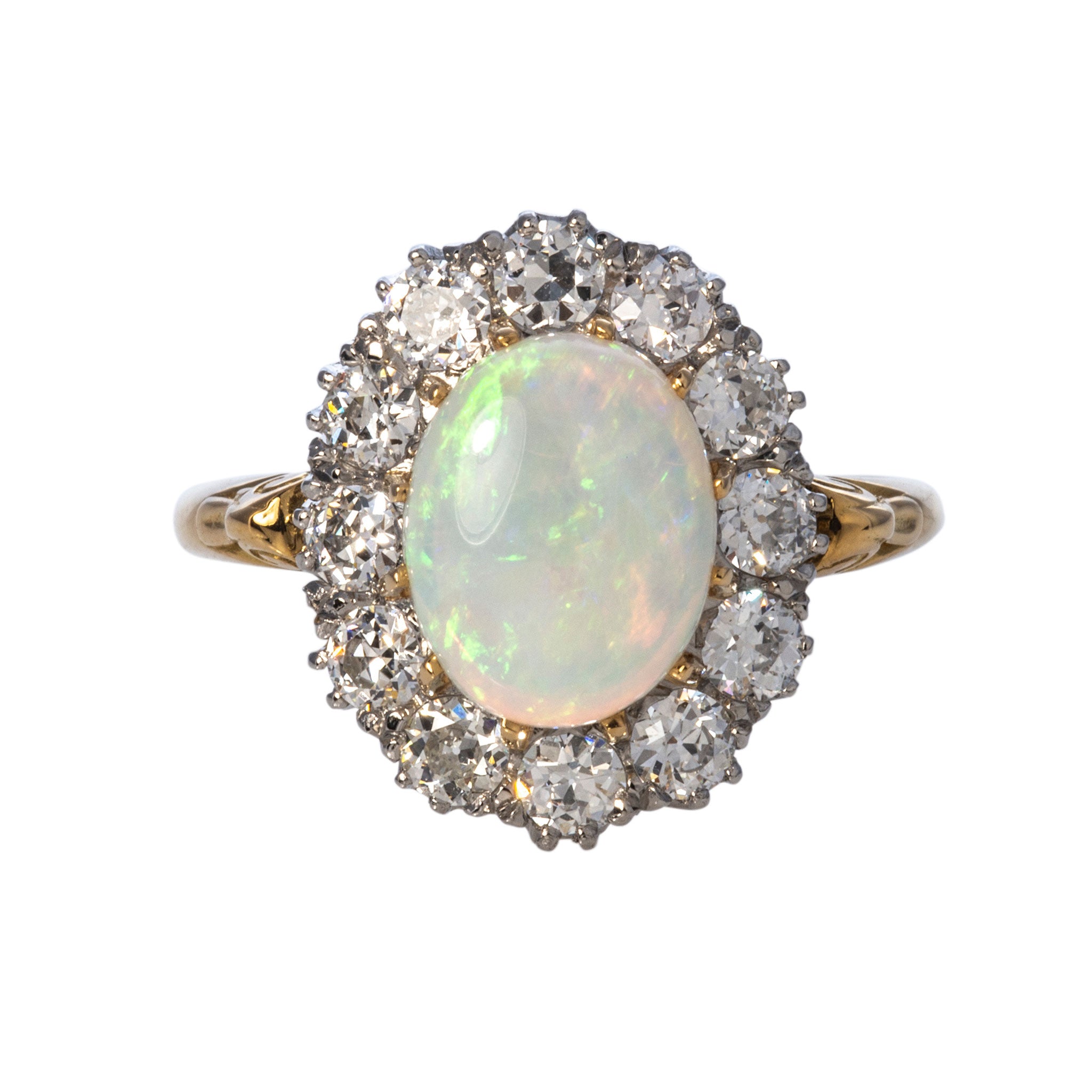 Victorian Style 1.88ct Opal & Diamond Cluster Ring