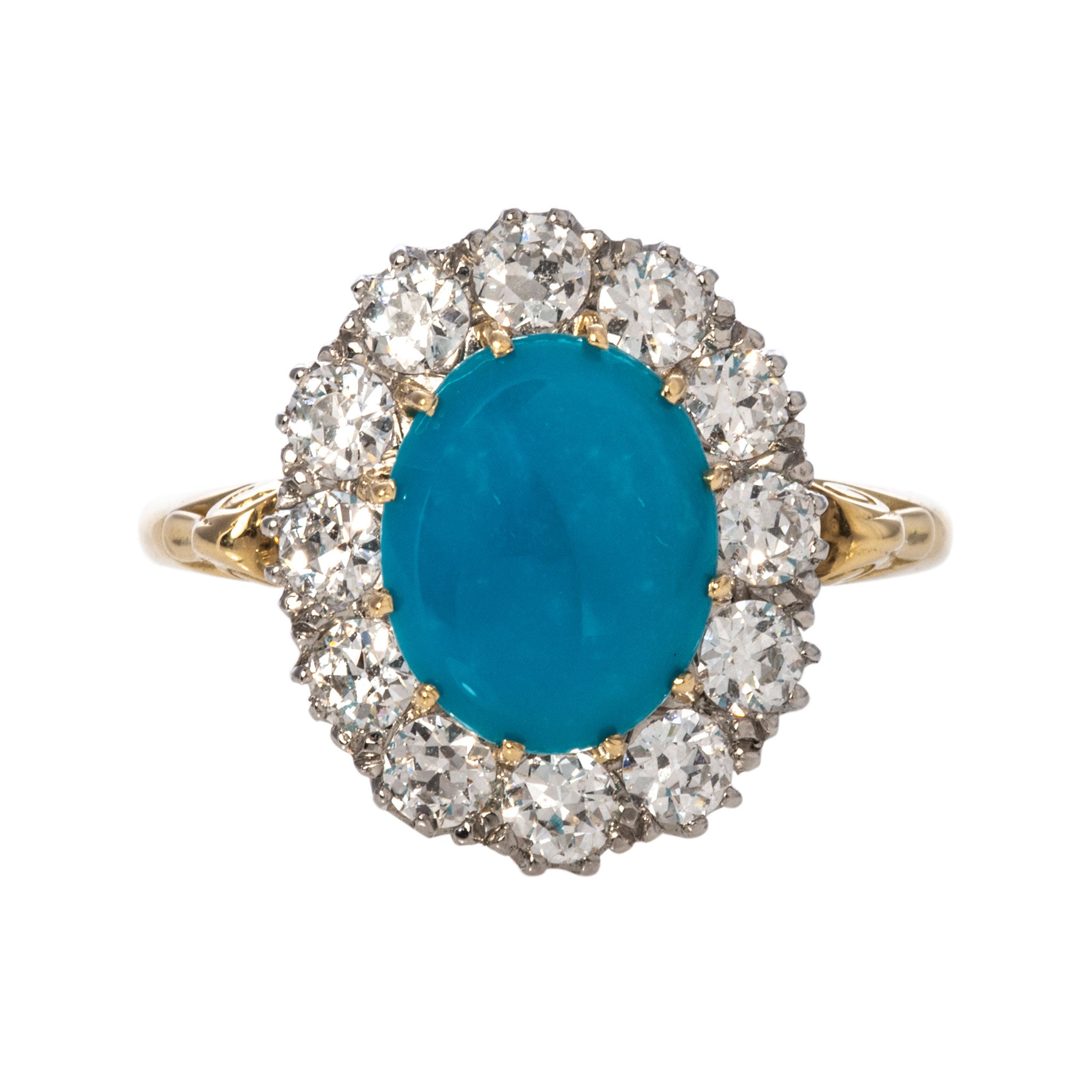 Victorian Style Turquoise & Diamond Cluster Ring