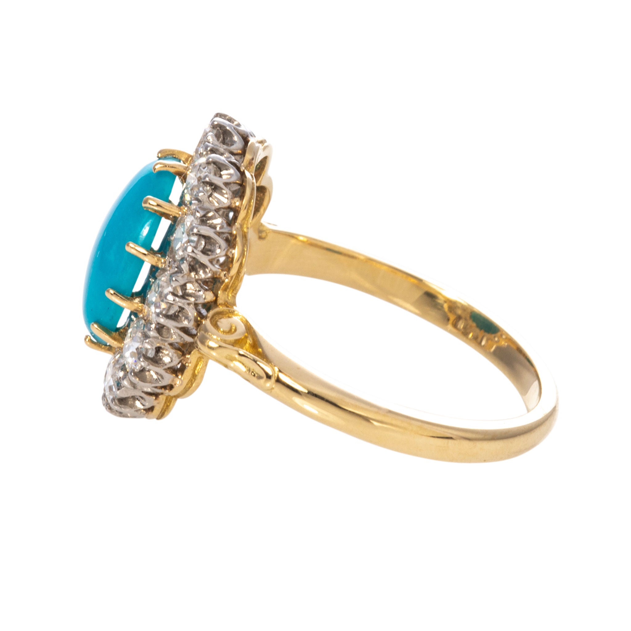 Victorian Style Turquoise & Diamond Cluster Ring