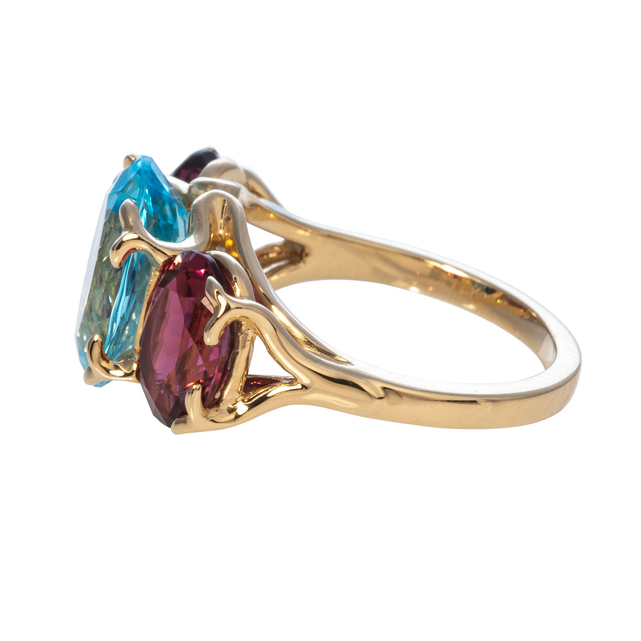 Blue Topaz & Pink Tourmaline 14K Gold River Ring